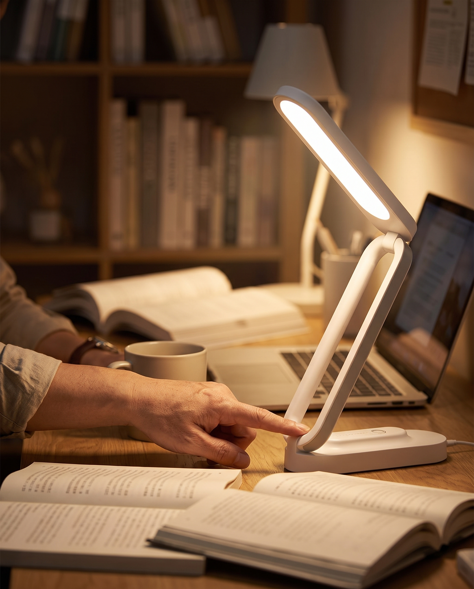 LED Desk Lamp Wireless Rechargeable Touch Dimmer Compact Desk Lamp in use