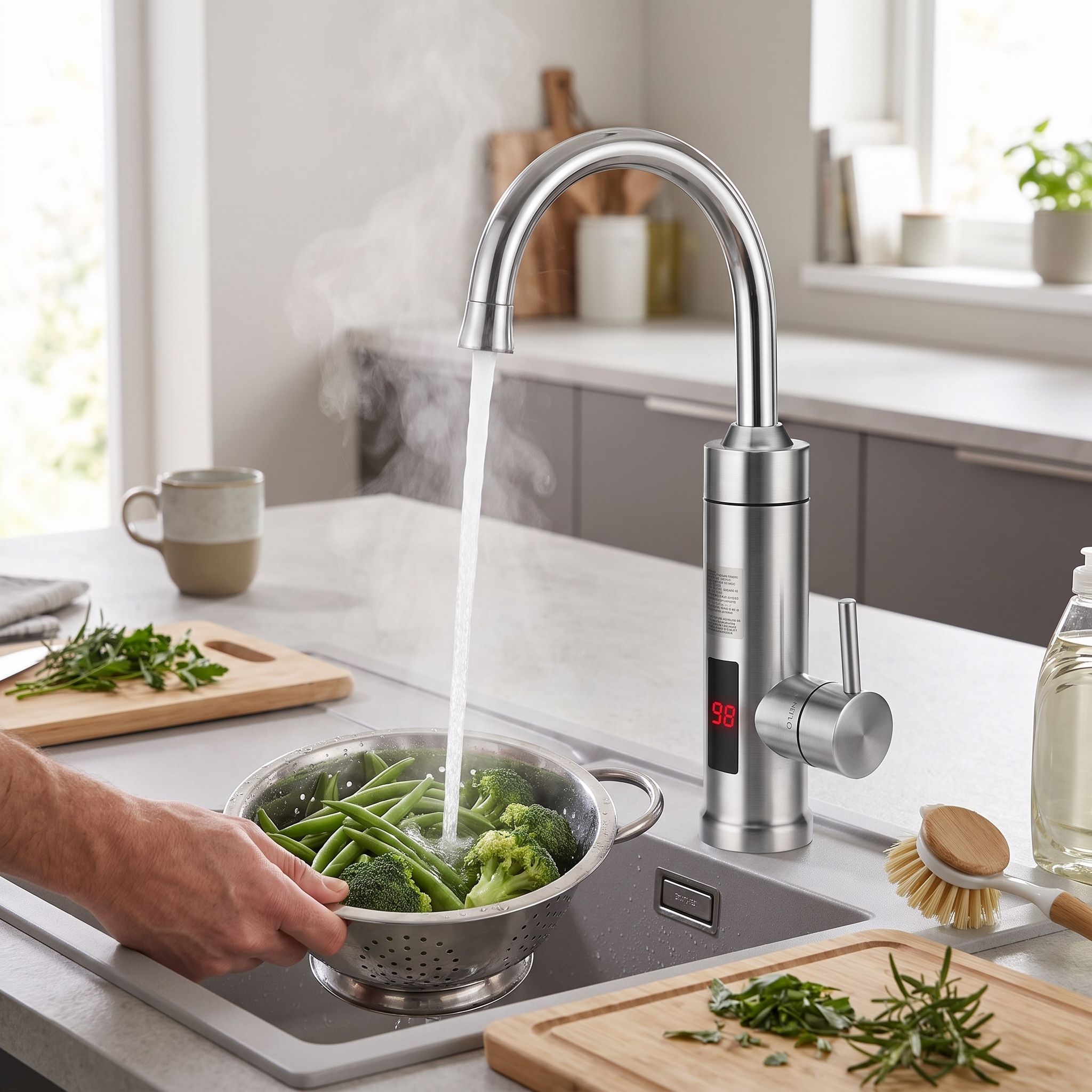 Keukenkraan Touchless Sensor Hygiënisch RVS Geborsteld Nikkel Modern Waterbesparend Keuken lifestyle