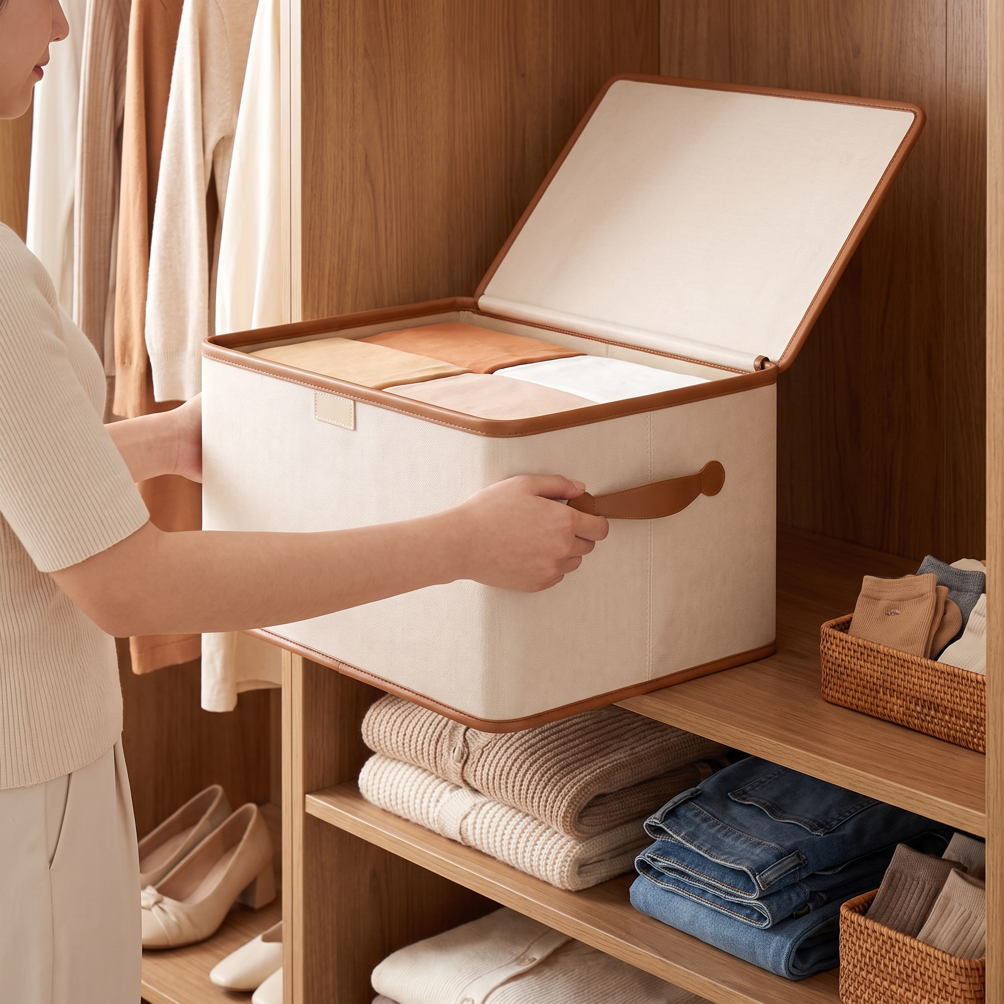 Foldable Oxford Fabric Storage Box with Lid for Wardrobe Bedroom Organizer lifestyle