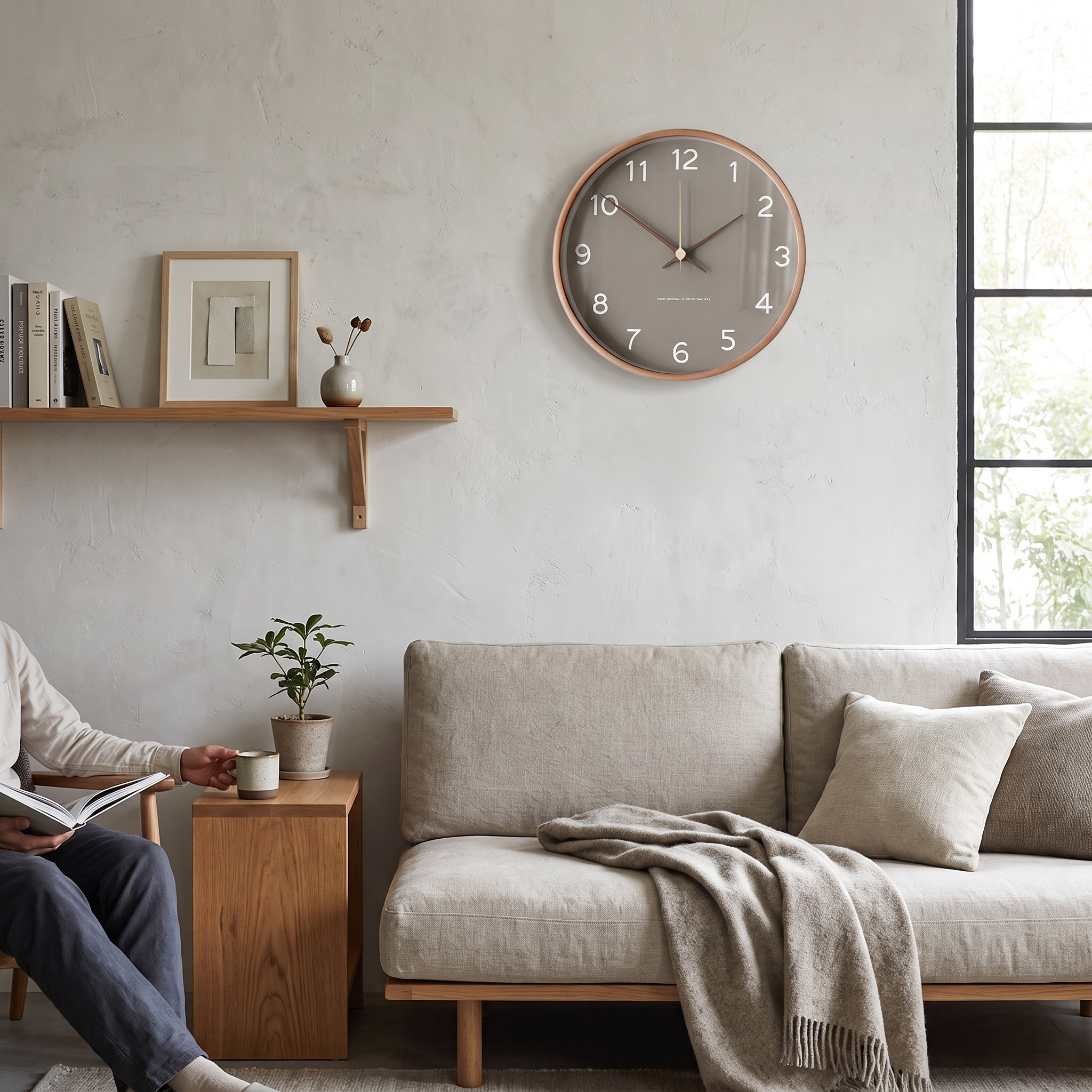 Horloge murale ronde en bois 25 cm gris blanc mouvement silencieux style scandinave