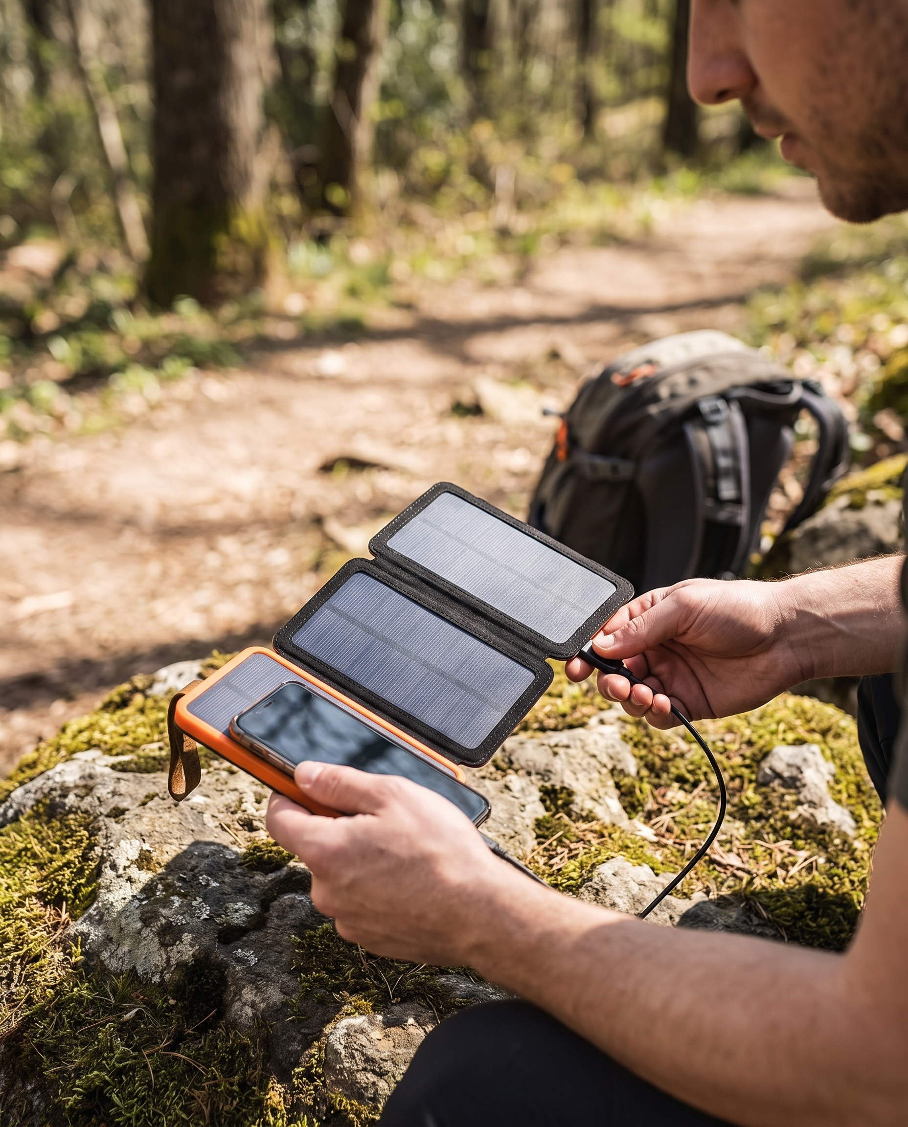 Foldable Solar Power Bank with Solar Panels Waterproof Portable in use