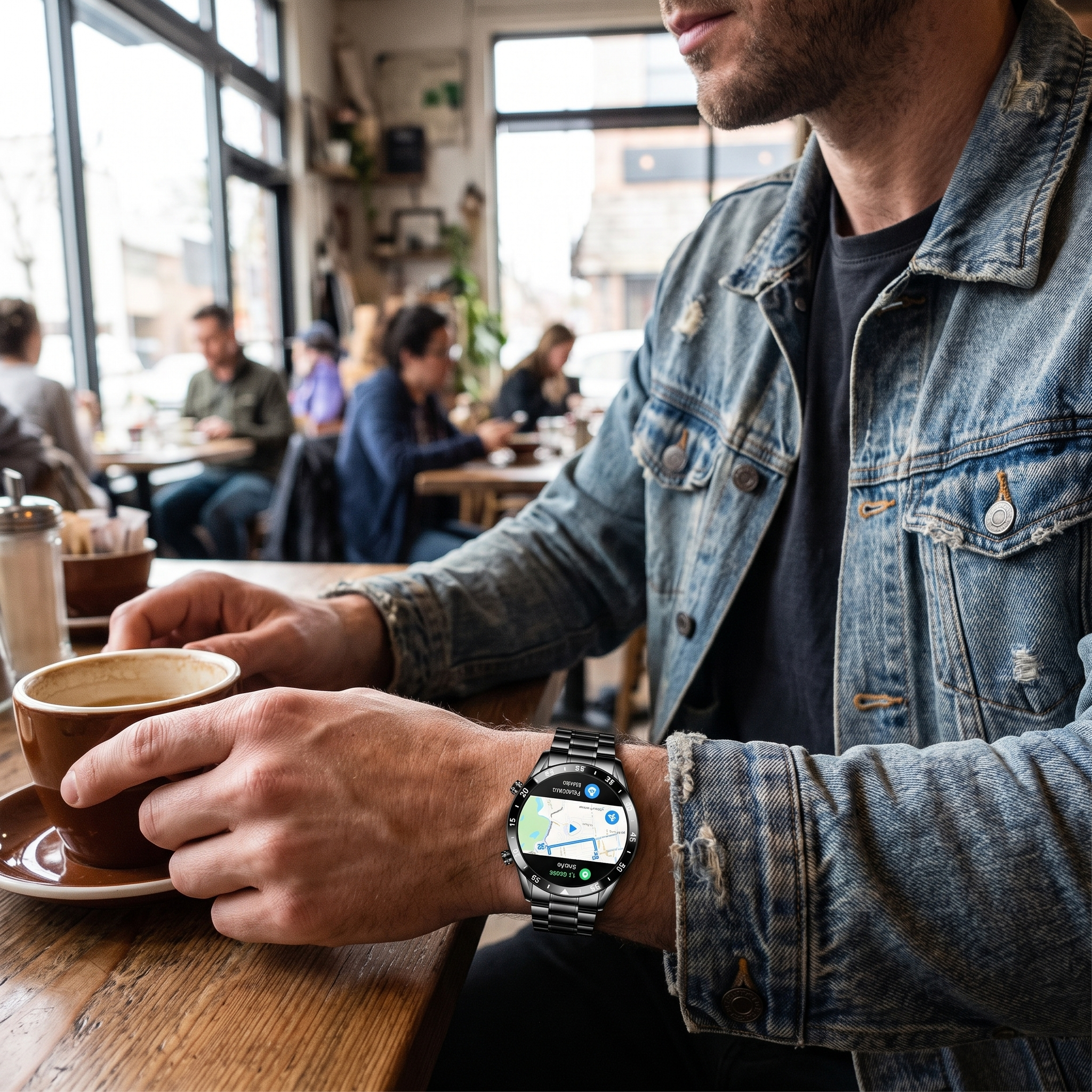 Smartwatch with 4G connectivity and calling functionality in a lifestyle setting