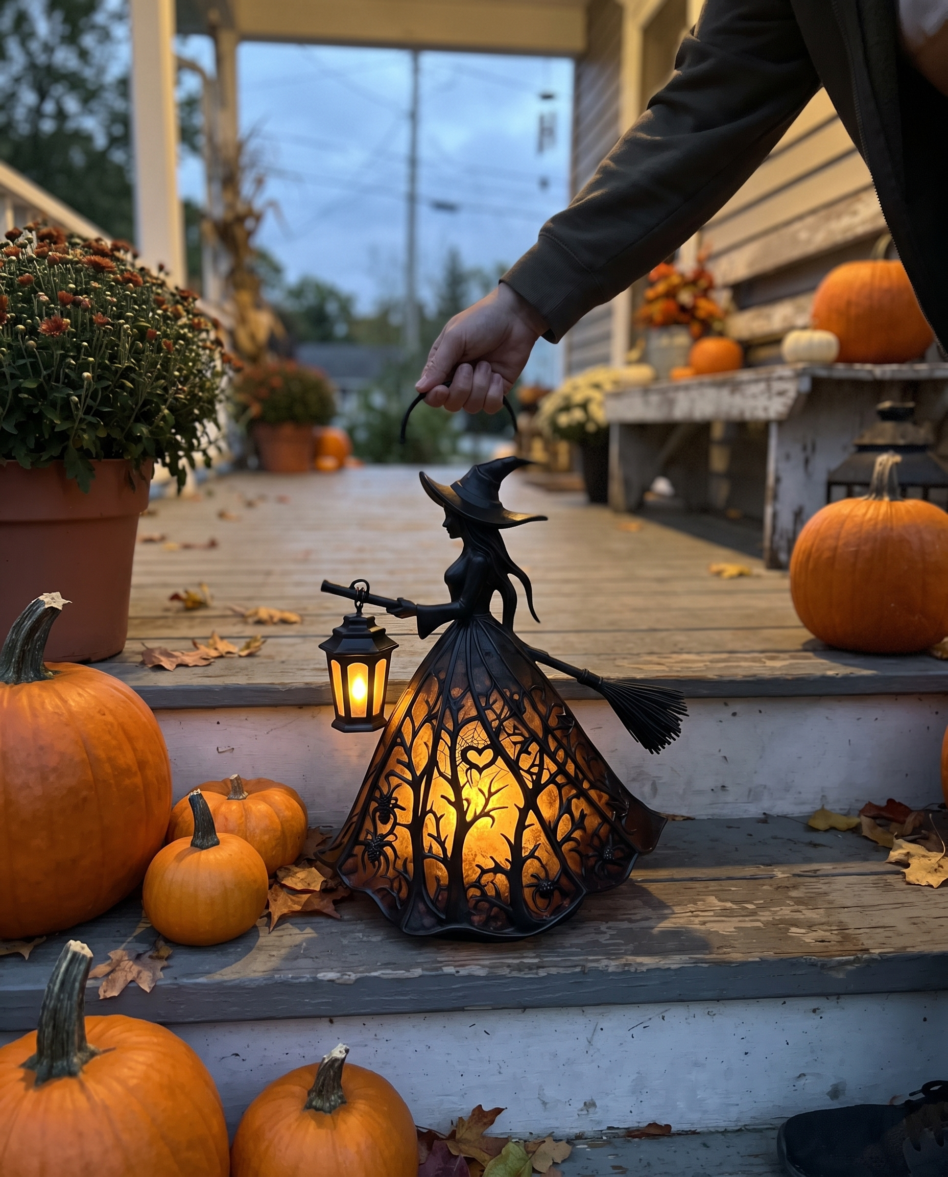 Halloween Decorative Lantern 30cm Gothic LED Witch Lamp in use