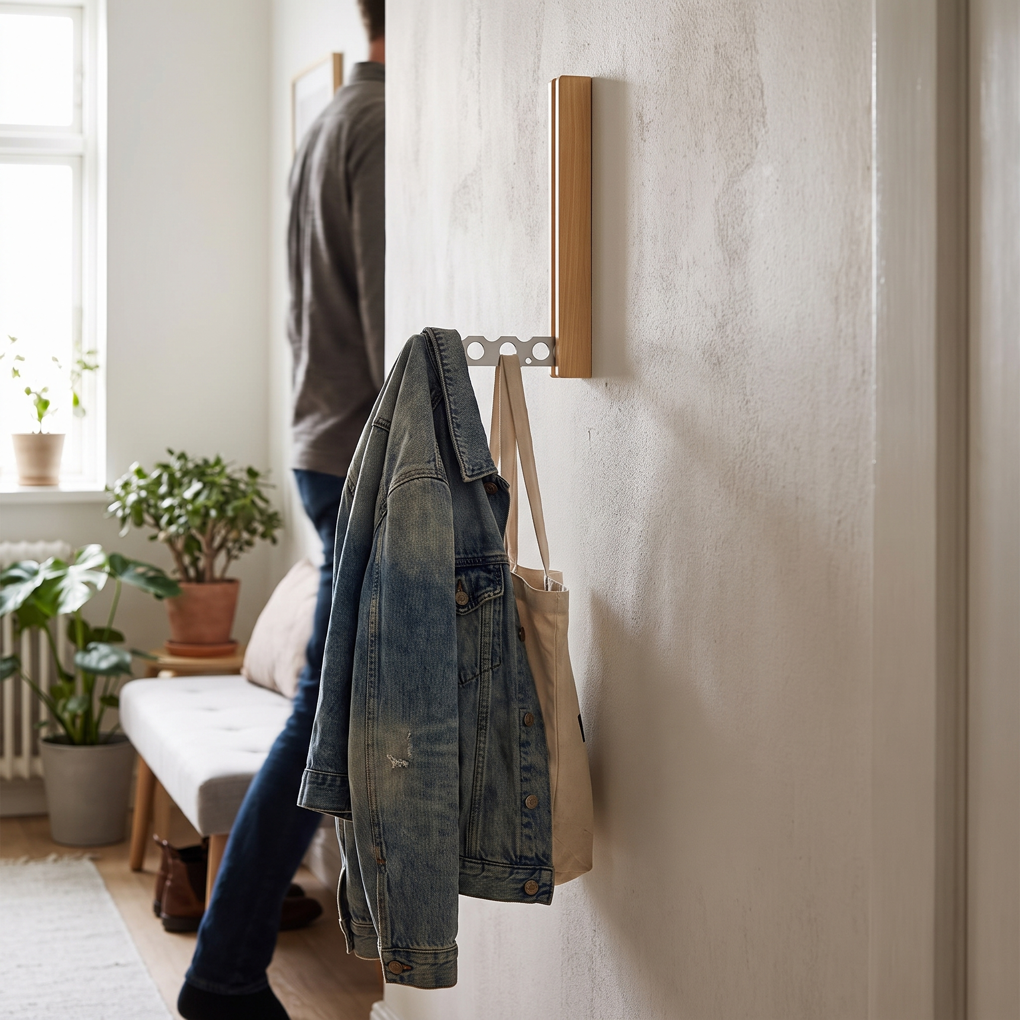 Foldable Wooden Wall-Mounted Coat Rack Space-Saving Design 31.5x27 cm Lifestyle
