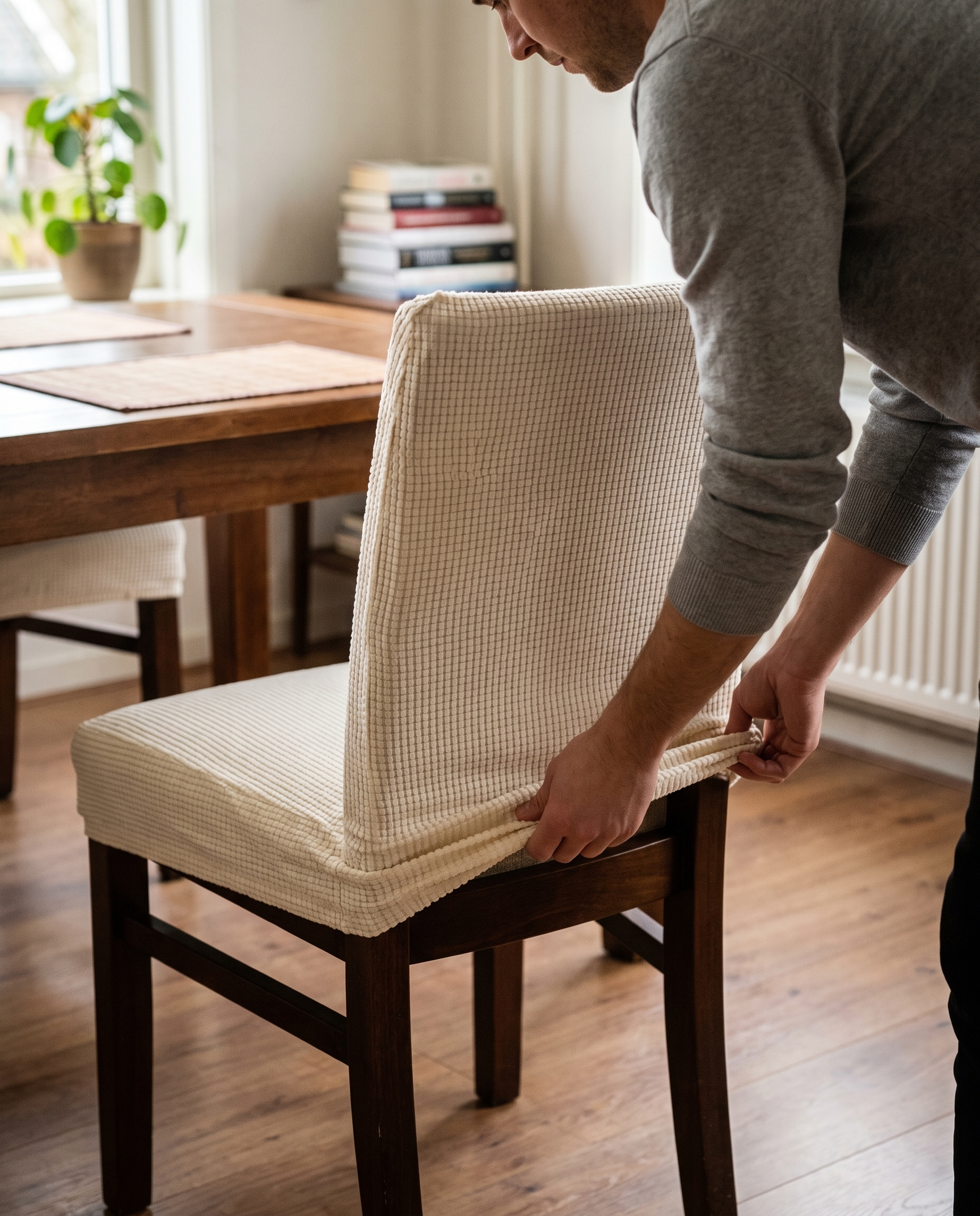 Set of 4 Stretch Chair Covers Waterproof Stain-Resistant in use