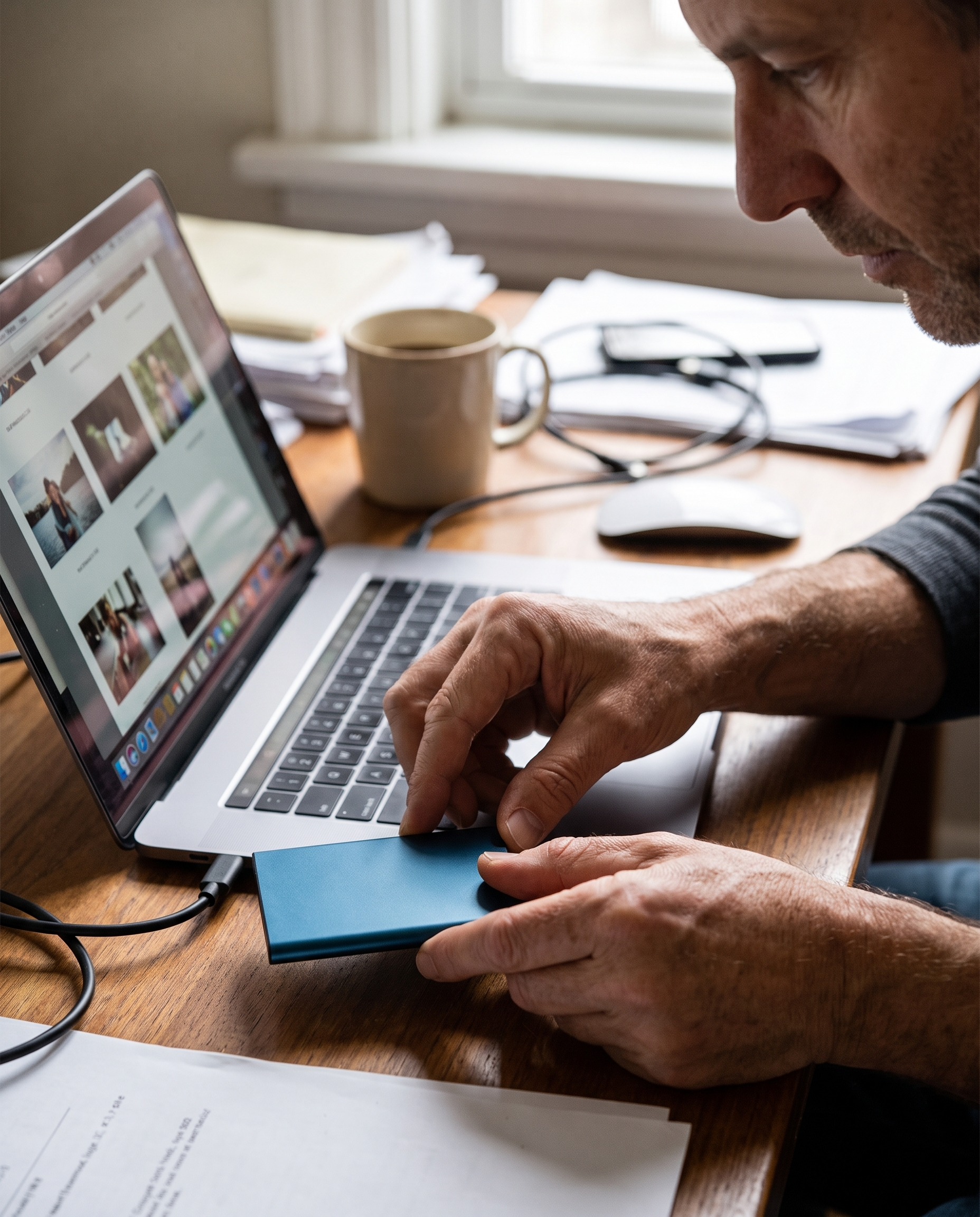 128TB portable SSD drive compact external storage solution in use
