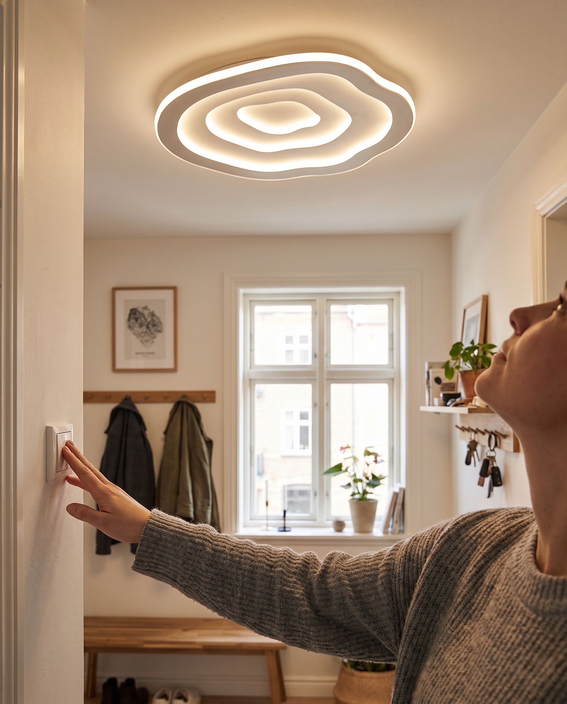 Moderne Ronde LED Plafondlamp met Golvend Reliëf in gebruik