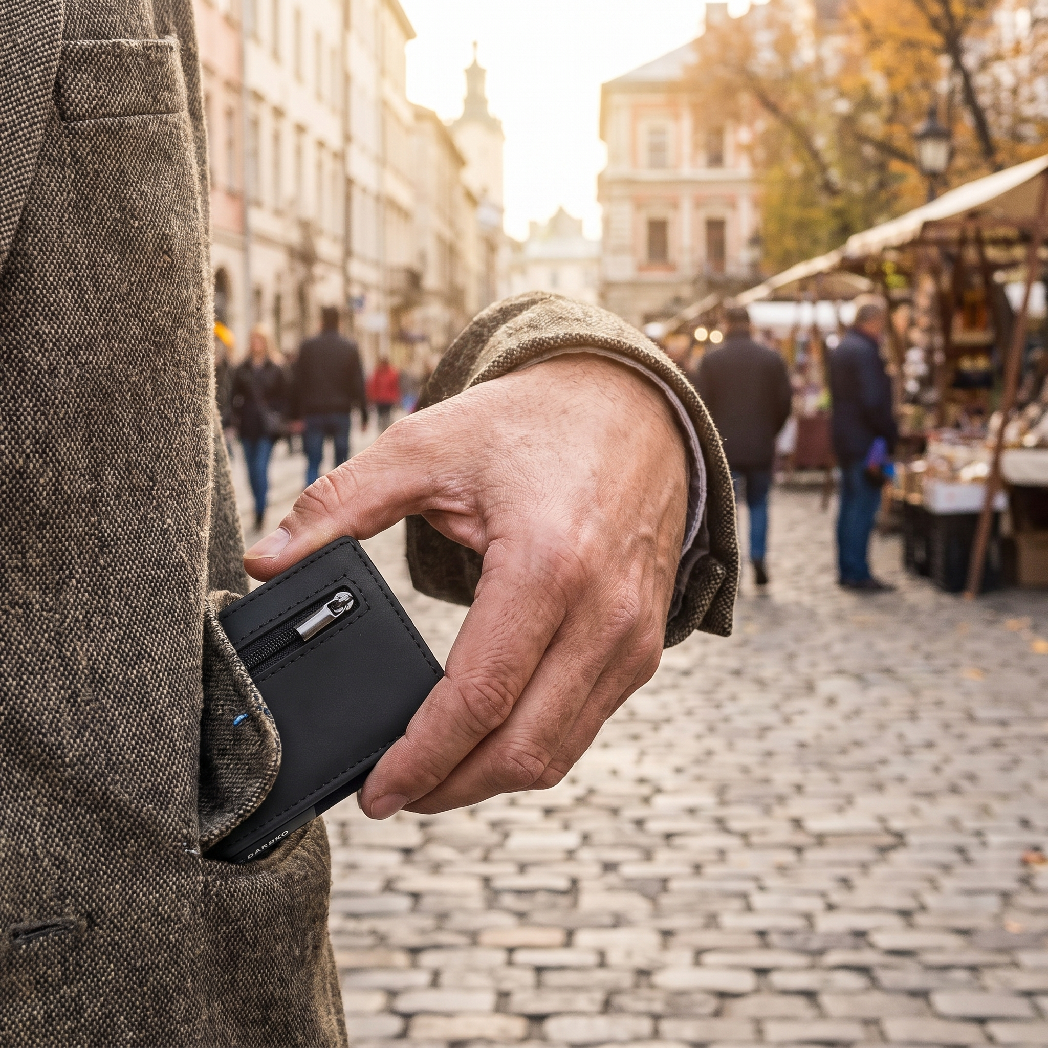 Kompakte Geldbörse mit RFID-Schutz aus echtem Leder und Aluminium – Lifestyle