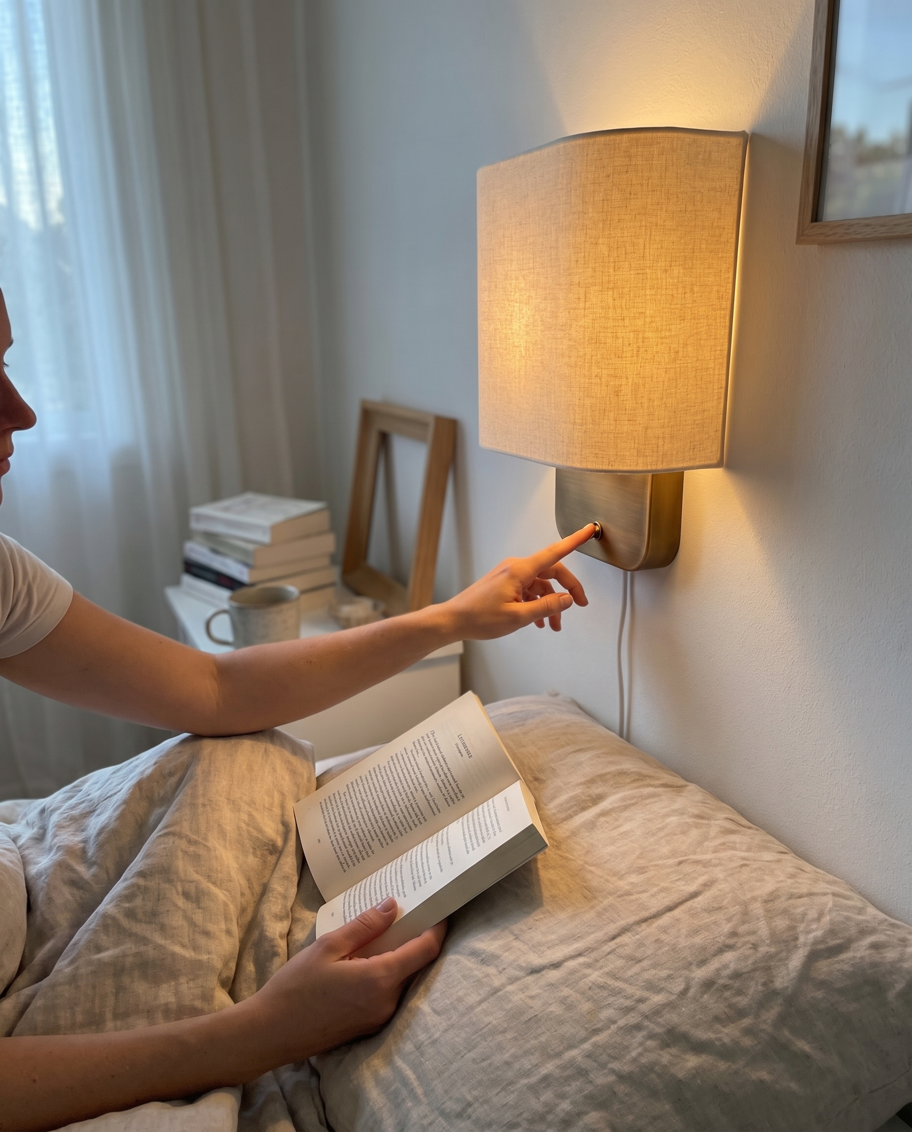 Stoffen Wandlamp met Metalen Fitting voor Leeslicht Slaapkamer in gebruik
