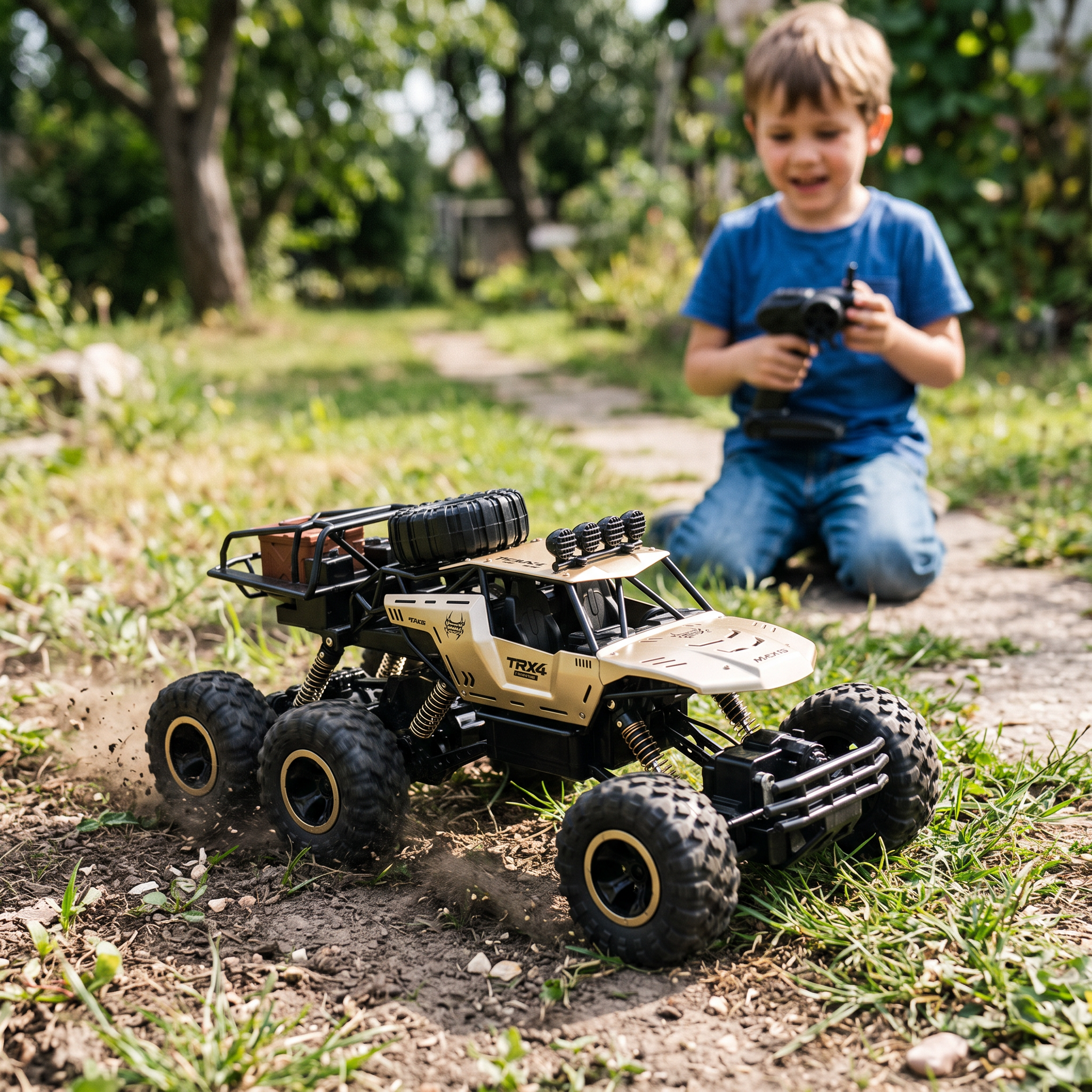 Monster truck radiocommandé tout-terrain à 6 roues avec télécommande 2,4 GHz en situation