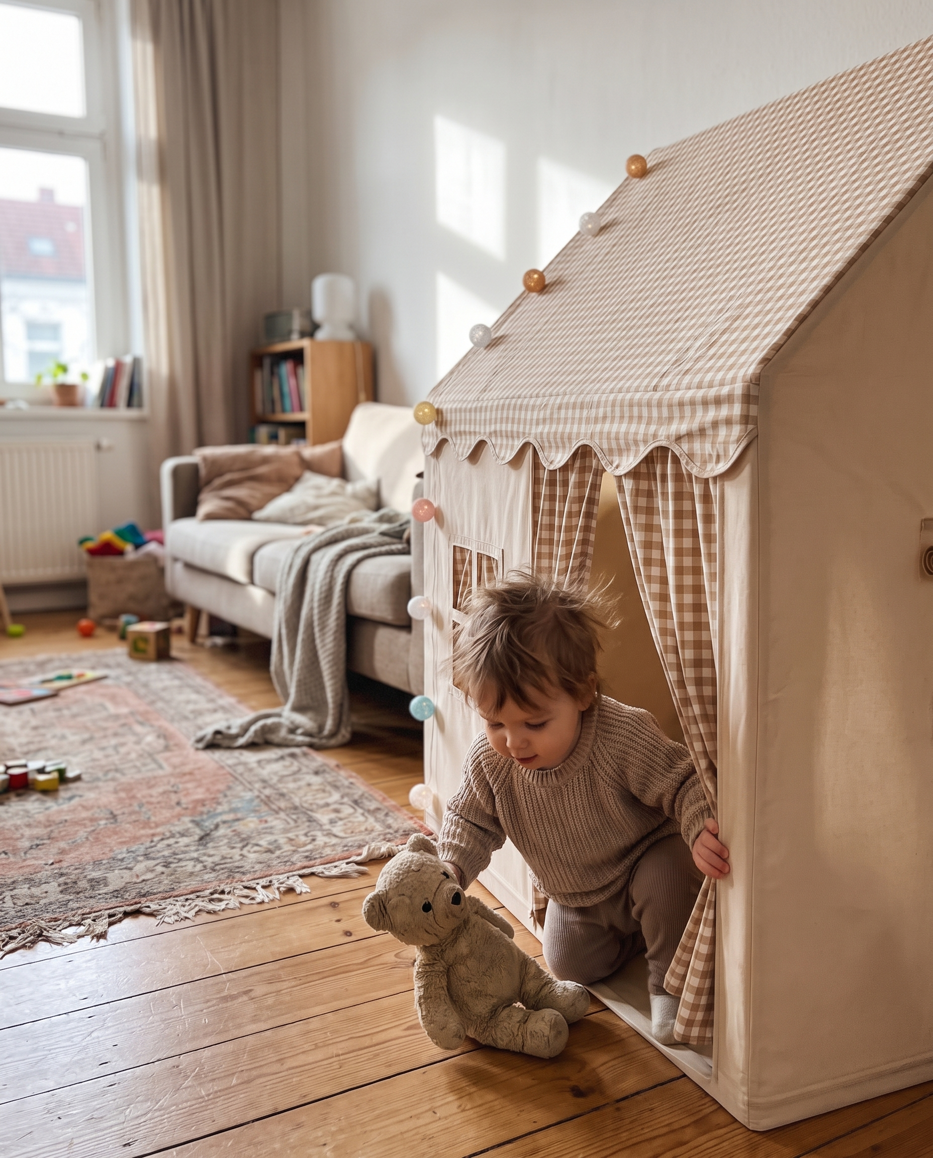 Scandinavisch Kinderspeeltent voor Binnen en Buiten in gebruik