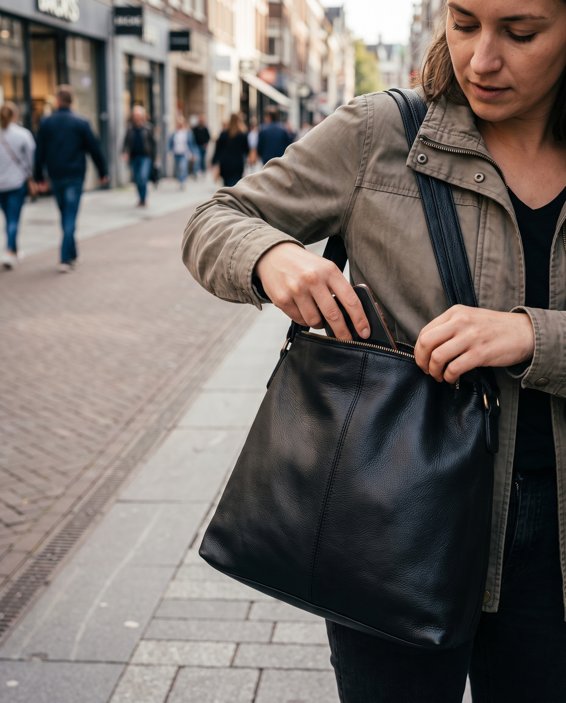 Leren Dames Schoudertas Retro Vintage met Verstelbare Riem in gebruik