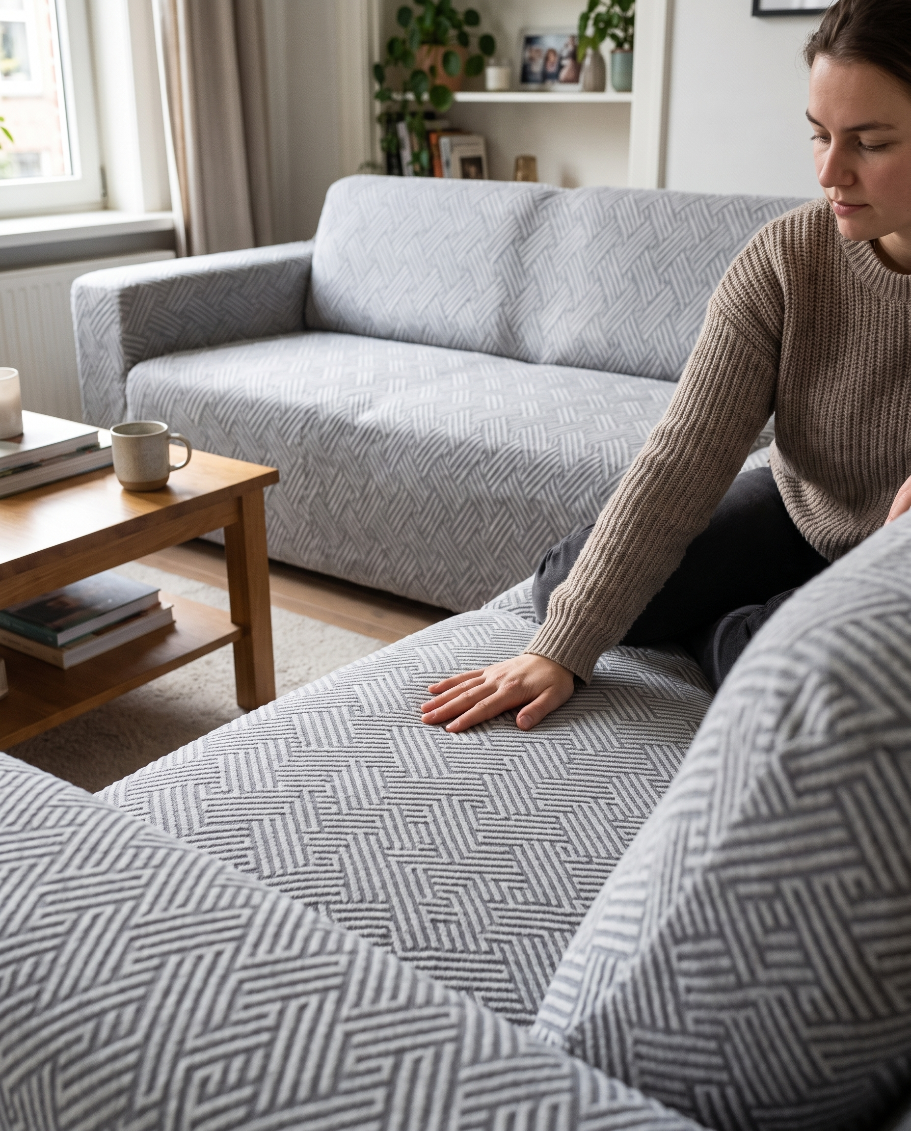 Rutschfester Sofabezug für Ecksofas und Sofas – Waschbarer Sofabezug | Sansoti in der Anwendung