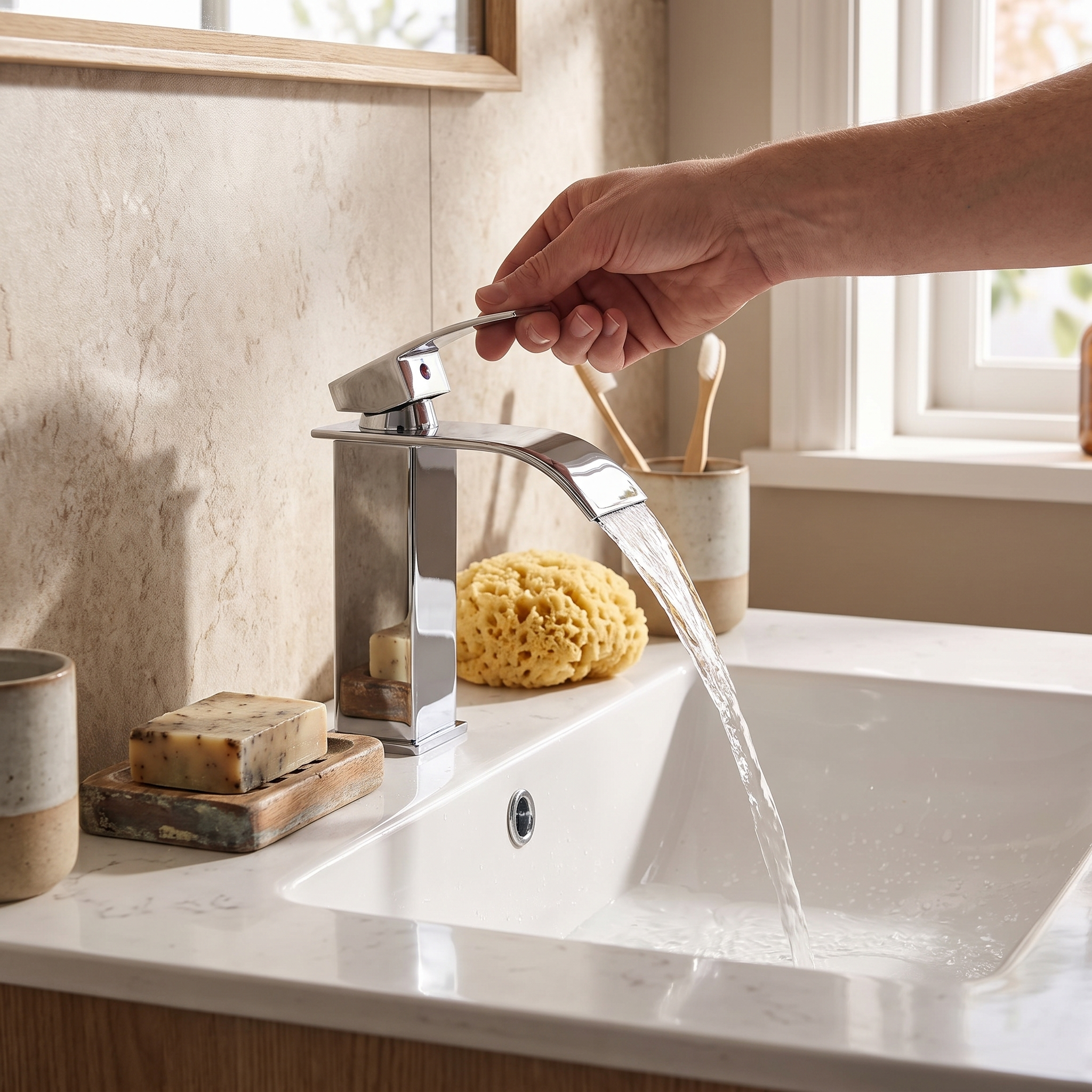 Waterfall Basin Faucet Stainless Steel Hot Cold Mixer Tap Black Gold Silver | Sansoti lifestyle