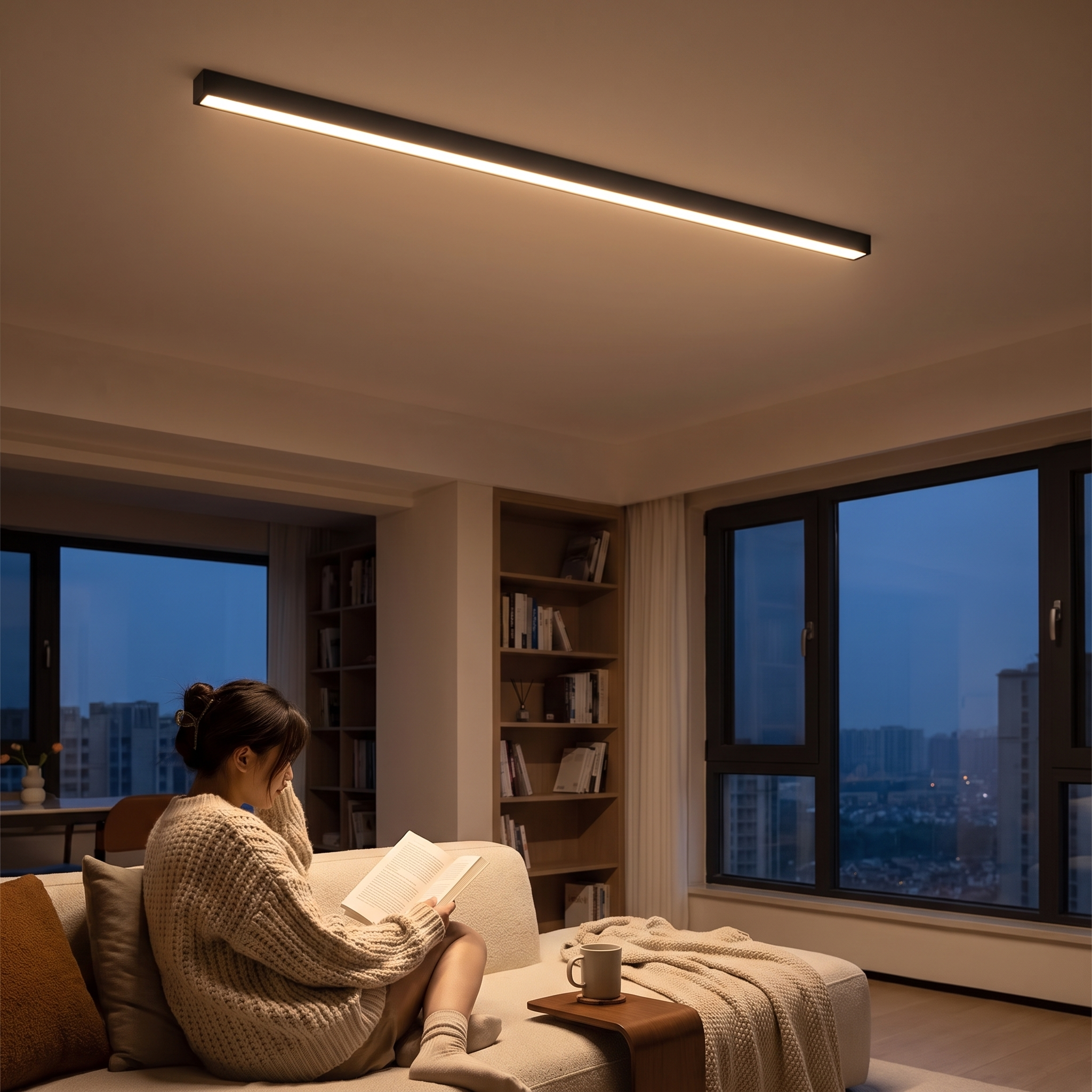 LED Linear Aluminium Black Dimmable Ceiling Light Living Room Hallway Modern Linear Fixture Flush Mount Bedroom | Sansoti lifestyle