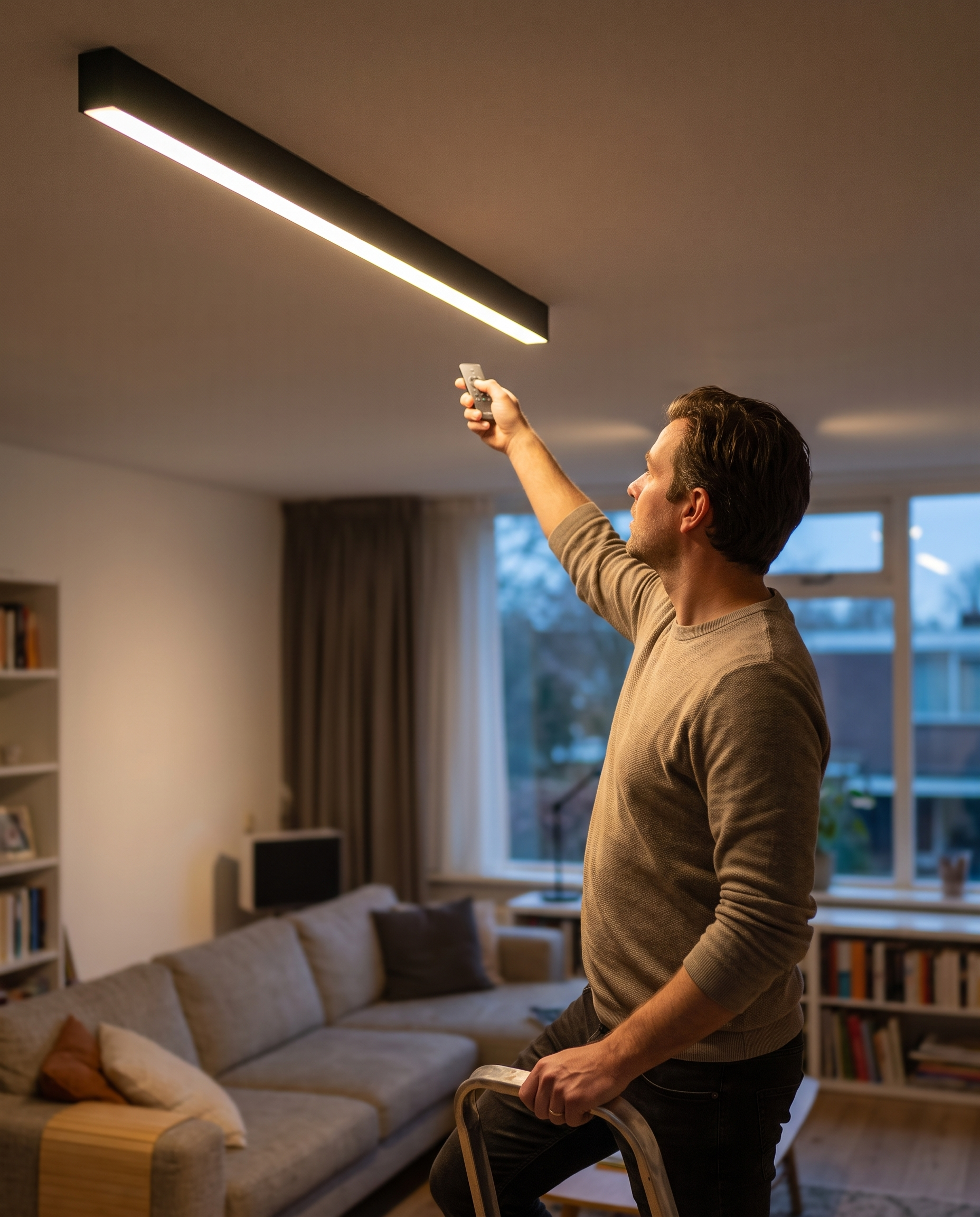 LED Linear Aluminium Black Dimmable Ceiling Light Living Room Hallway Modern Linear Fixture Flush Mount Bedroom | Sansoti in use
