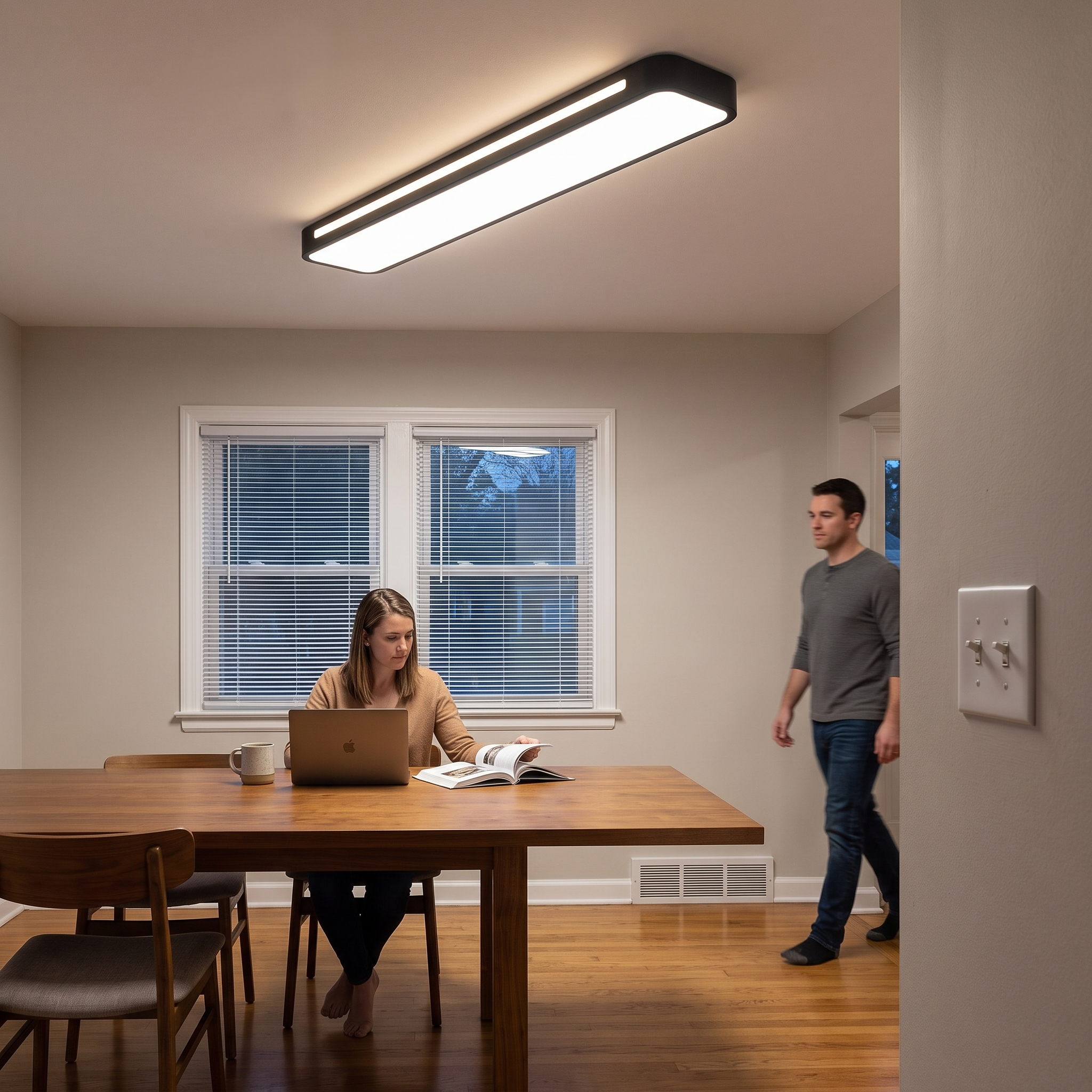 Low-Profile LED Flush Mount Ceiling Light 19 in Black White Acrylic lifestyle