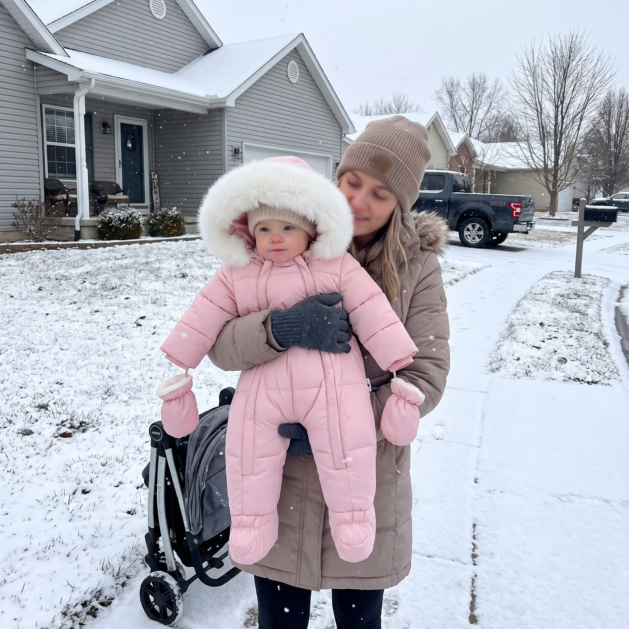 Hooded Infant Snowsuit with Quilted Insulation and Faux Fur Trim lifestyle