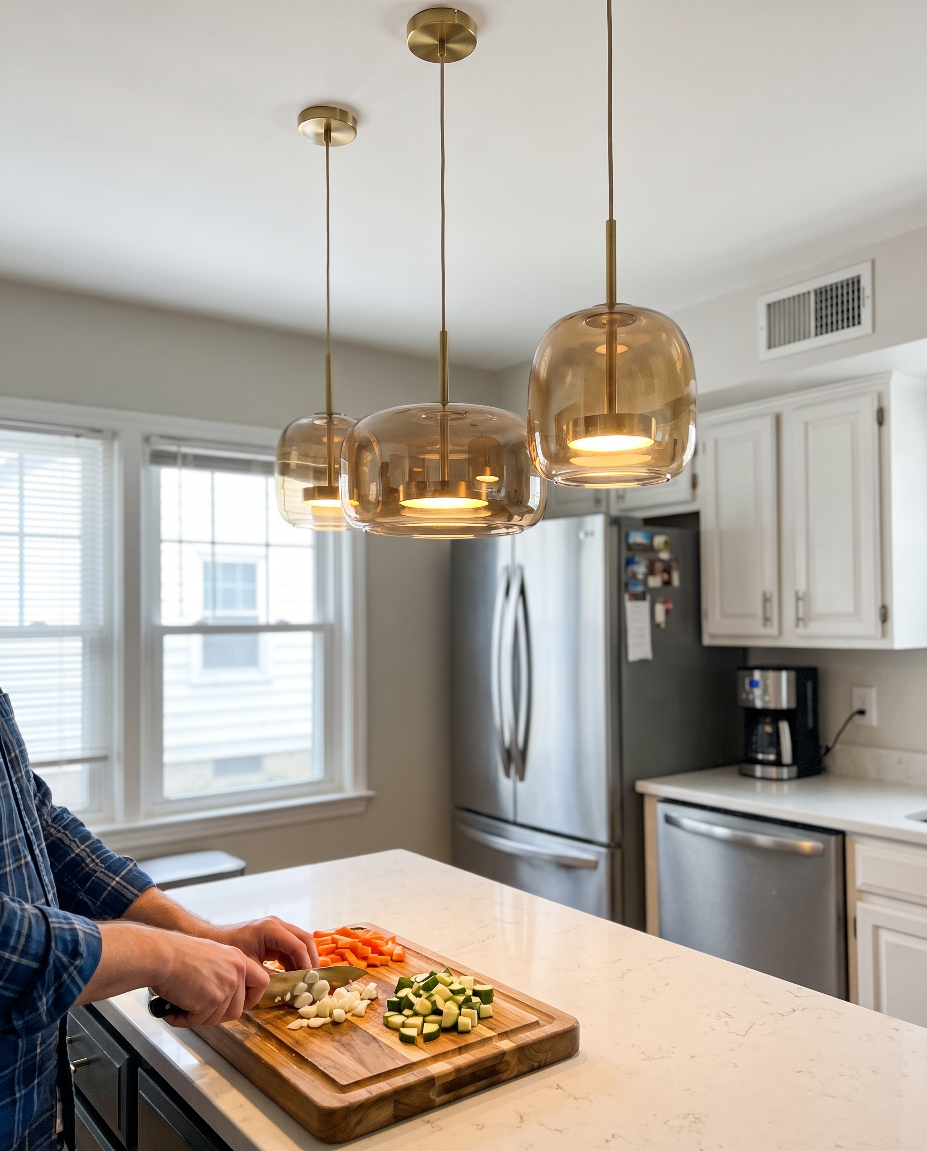 Glass Globe Hanging Fixture Adjustable Ceiling Light in use