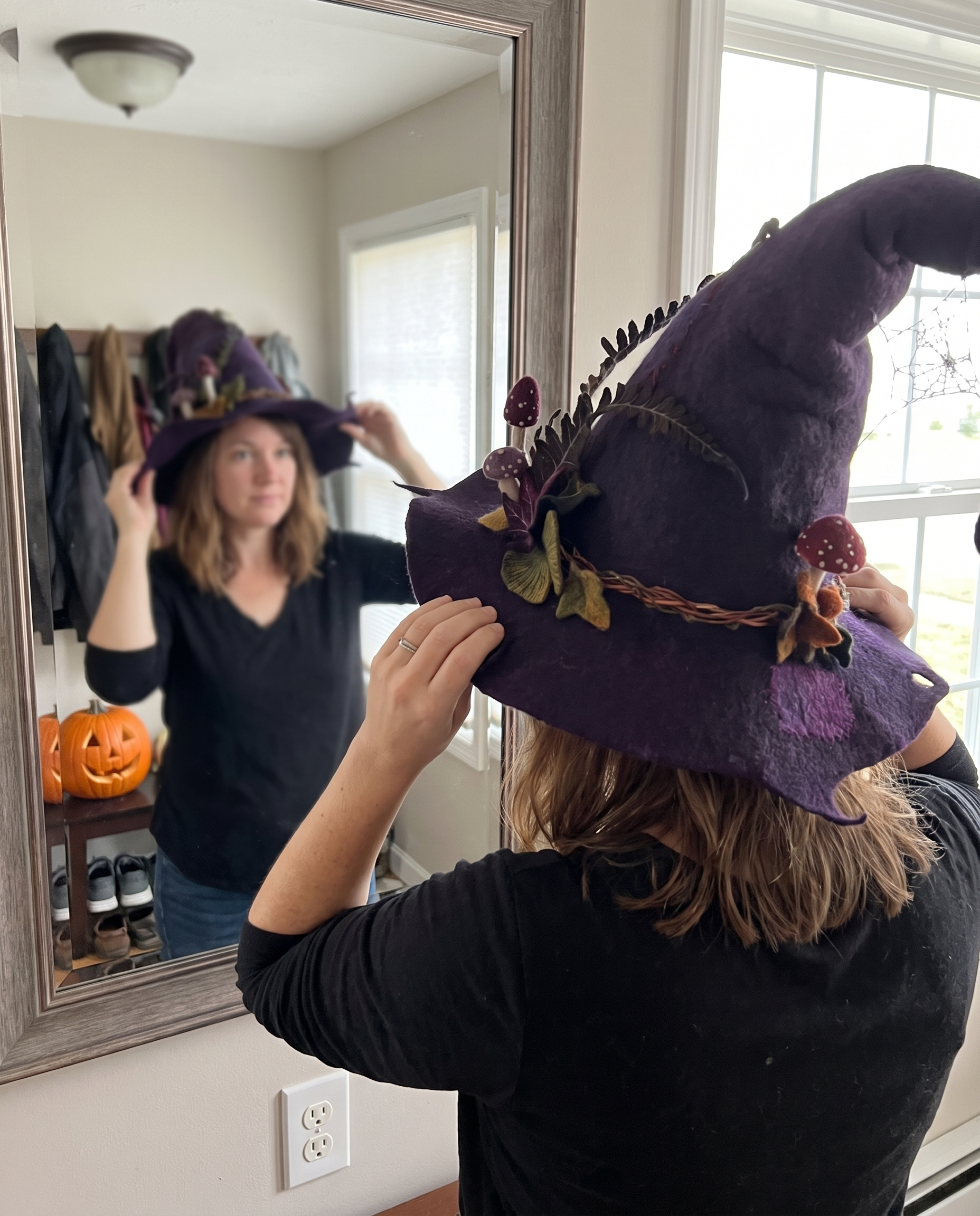 Handcrafted Merino Wool Pointed Costume Hat in use