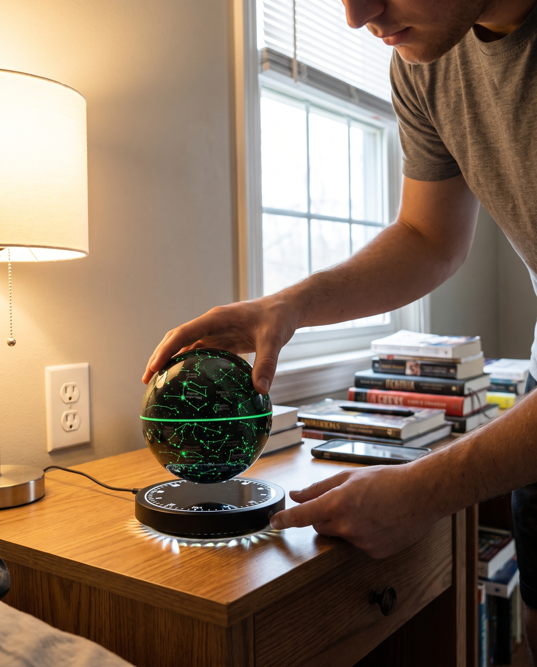 Magnetic Levitation Floating Globe Night Light Star Map Sphere in use