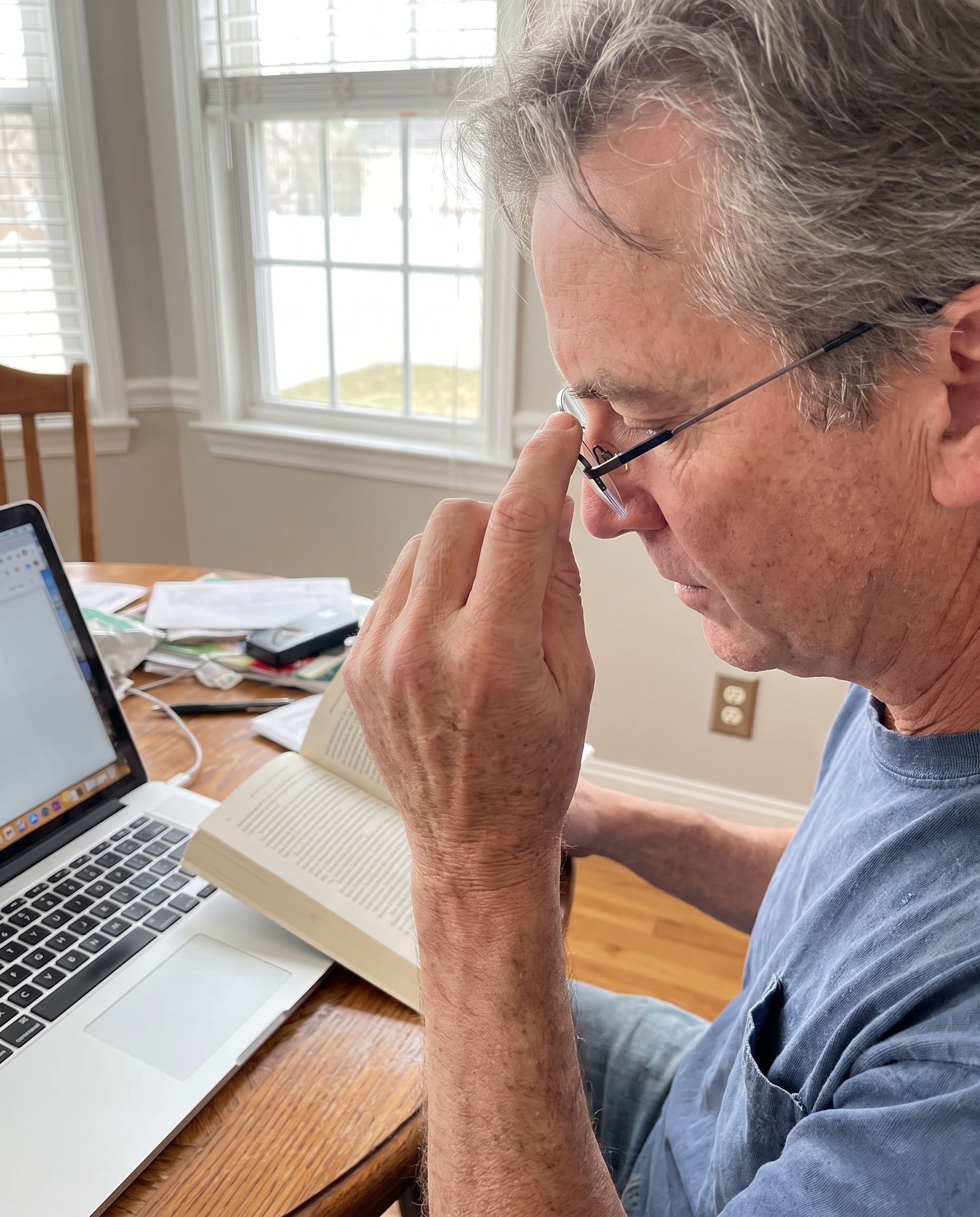 Titanium Multi-Focus Reading Glasses with Blue Light Filter in use