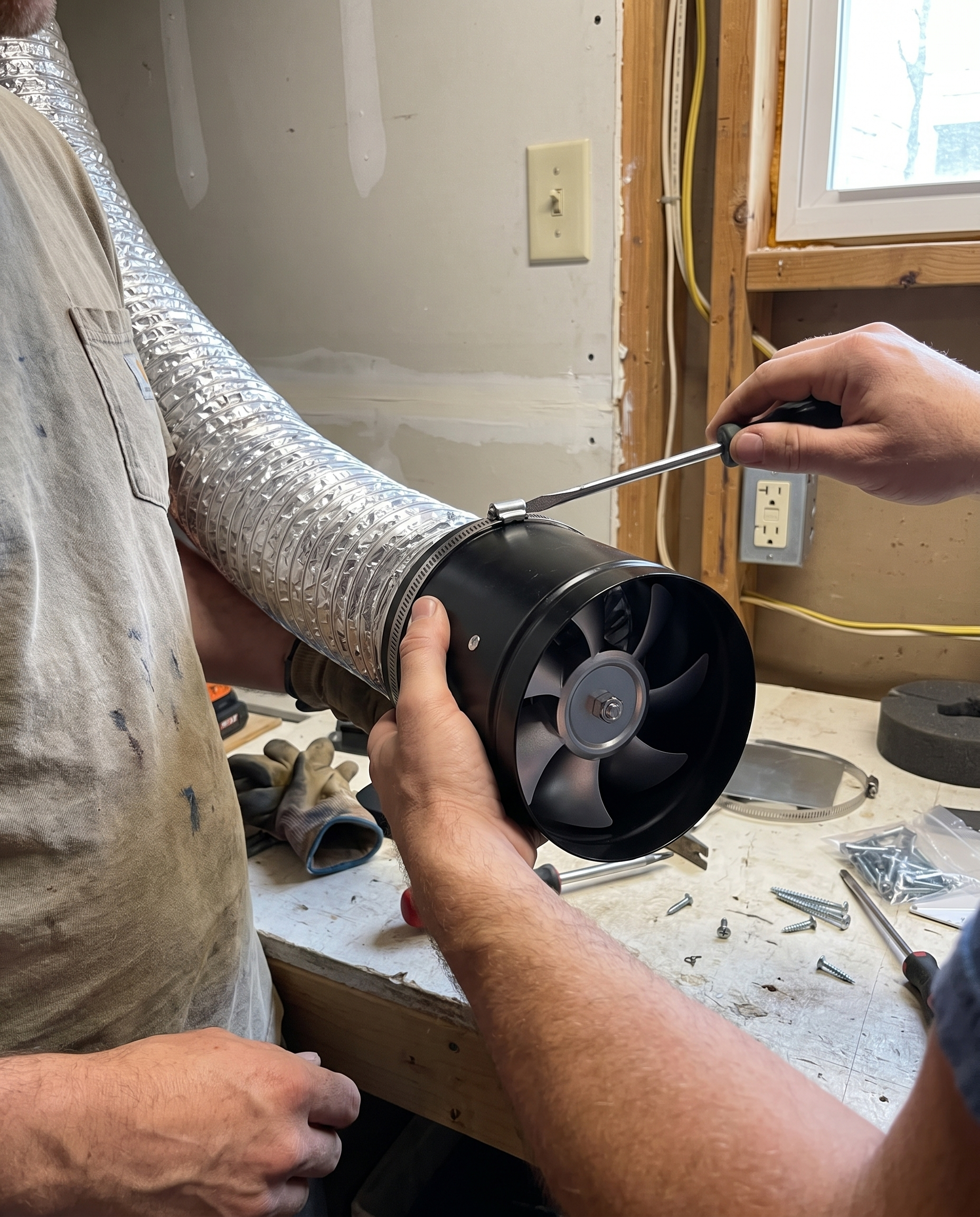 Inline Duct Exhaust Fan with Copper Motor in use