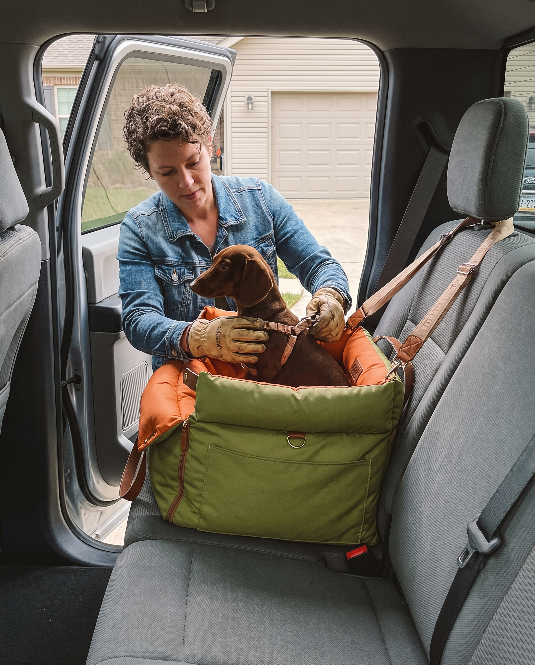 Pet Car Booster Seat Elevated Travel Bed for Small Dogs Cats in use