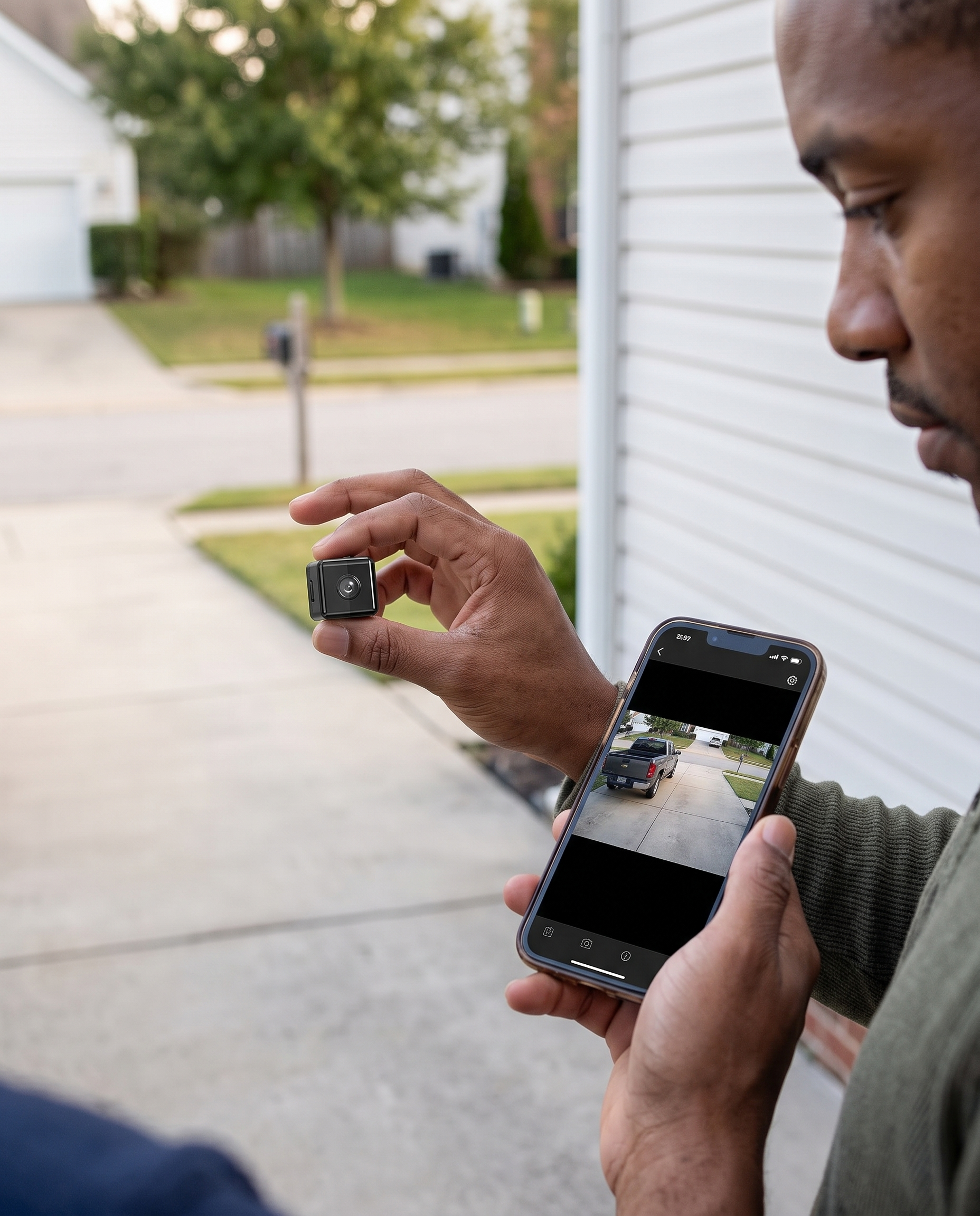 Compact HD Security Camera with Night Vision and Motion Alerts in use