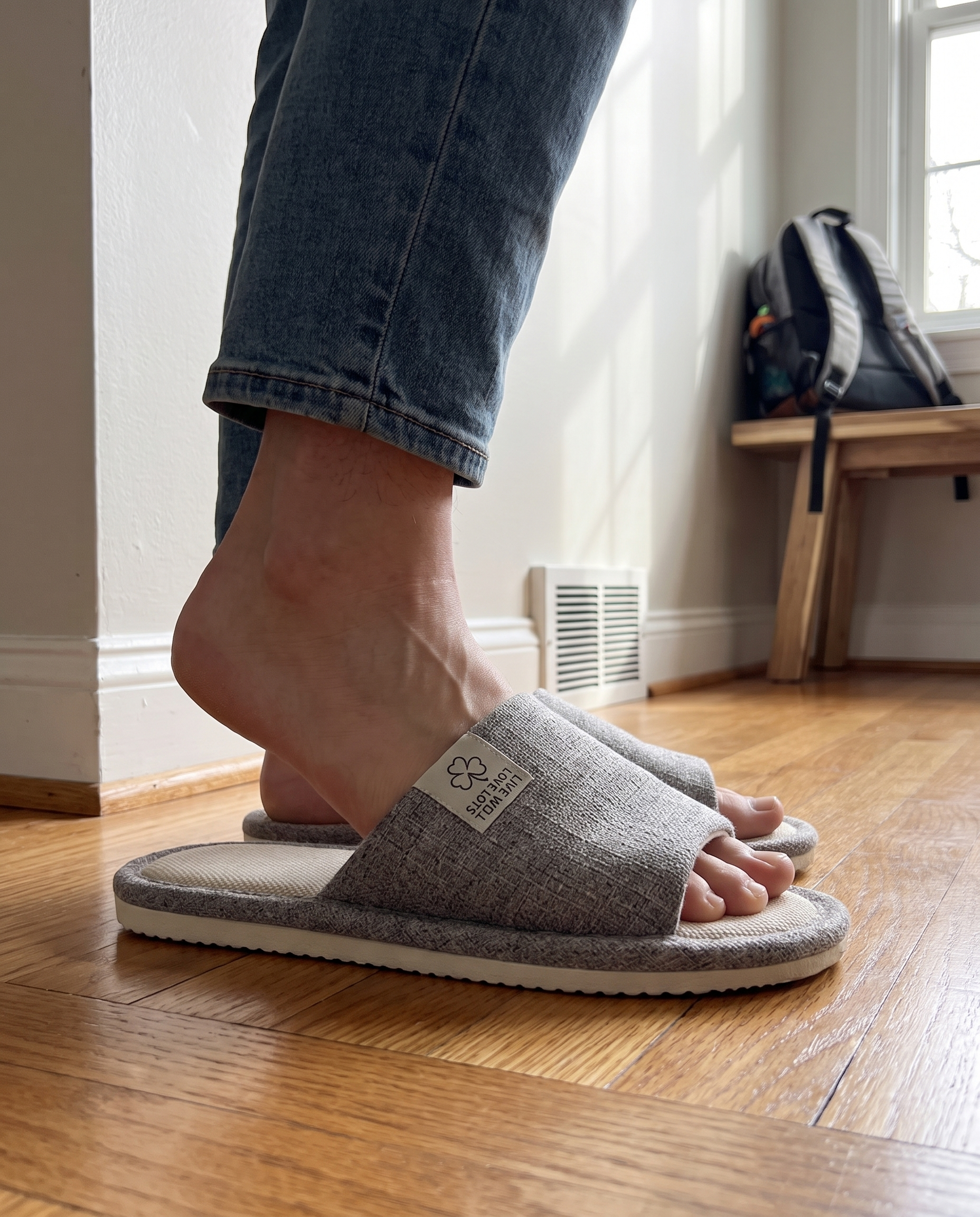 Open-Toe House Slippers Breathable Lightweight Indoor Slides in use