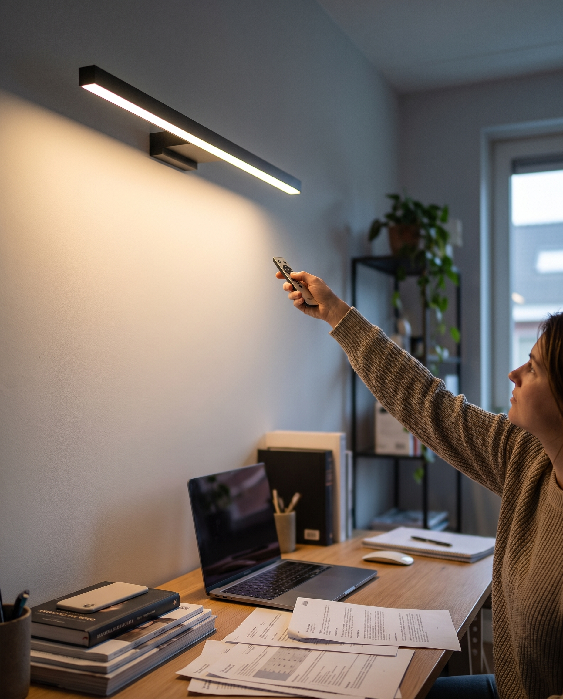 Slim Modern Aluminium LED Ceiling Light Black White 60-120cm in use