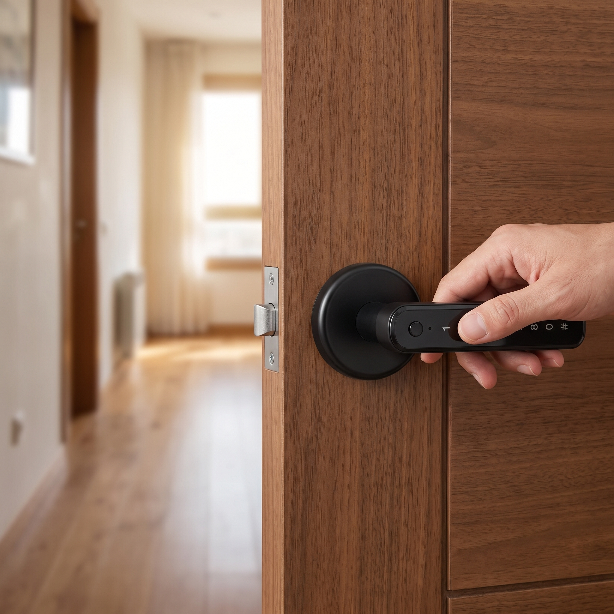 Serrure de porte à code PIN avec clavier sur une porte en bois