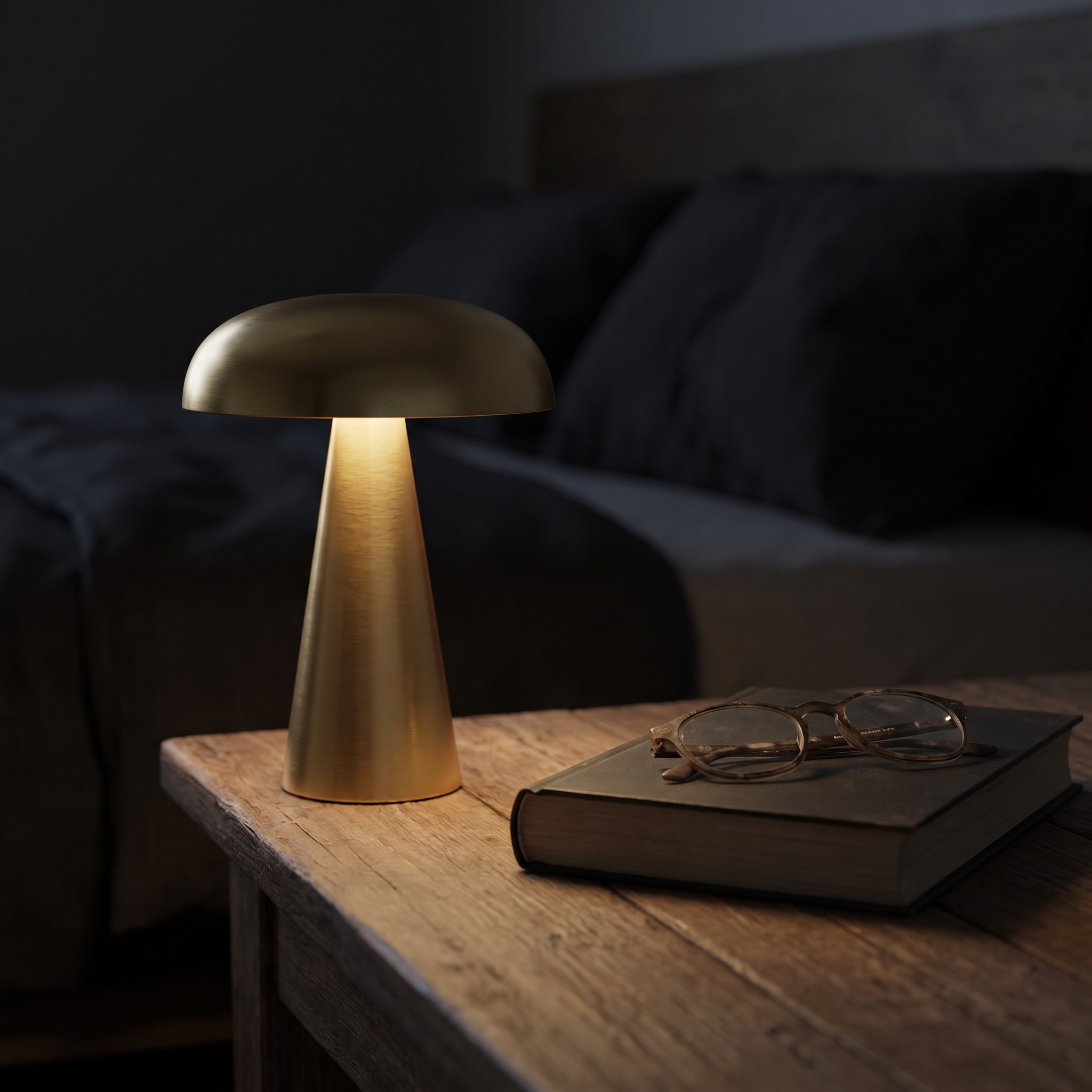 Dimmbare Nachttischlampe neben einem Buch