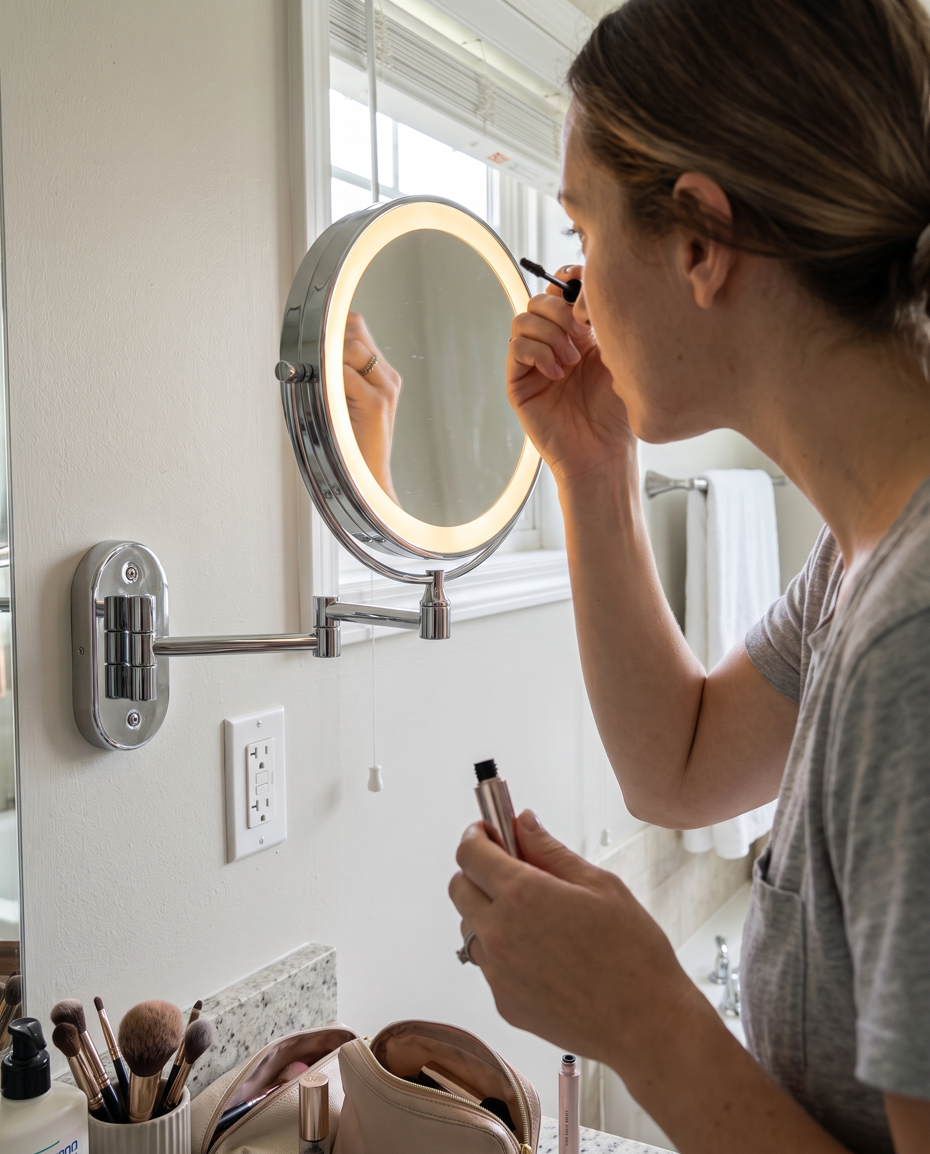 Rechargeable LED Lighted Vanity Mirror Wall Mount in use