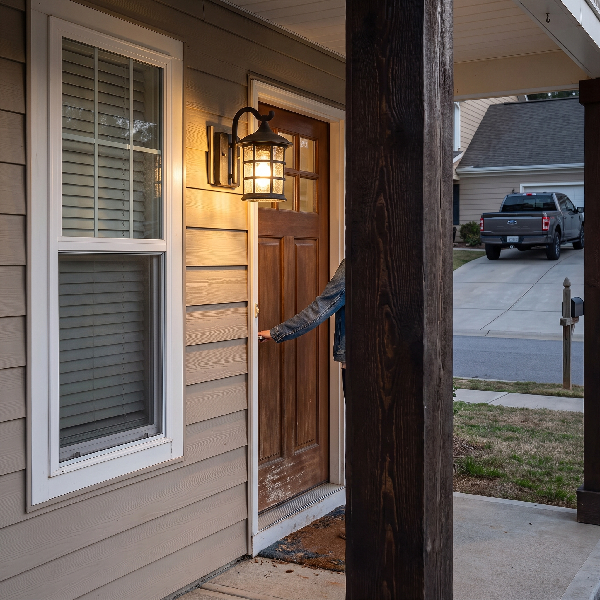 Farmhouse Outdoor Wall Sconce with Textured Glass Shade lifestyle