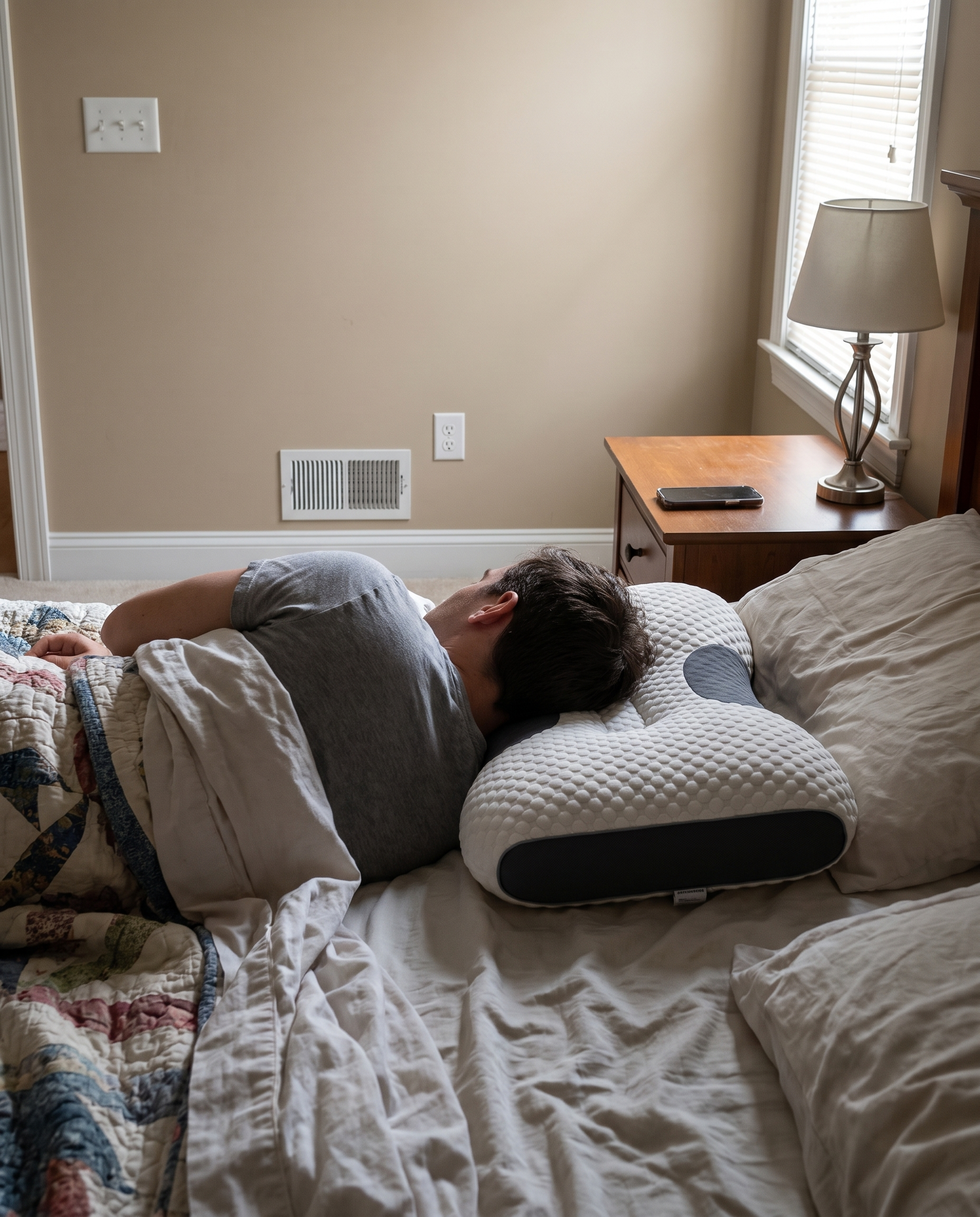 Contour Memory Foam Pillow with Cervical Support in use