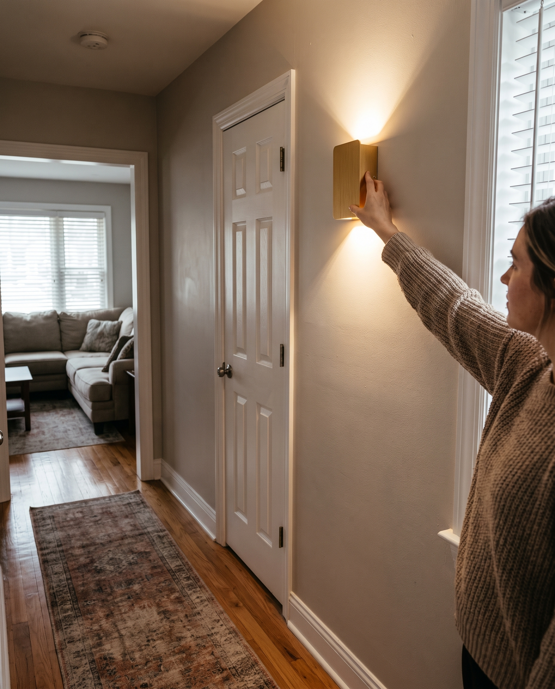 Wood Grain LED Wall Sconce in use