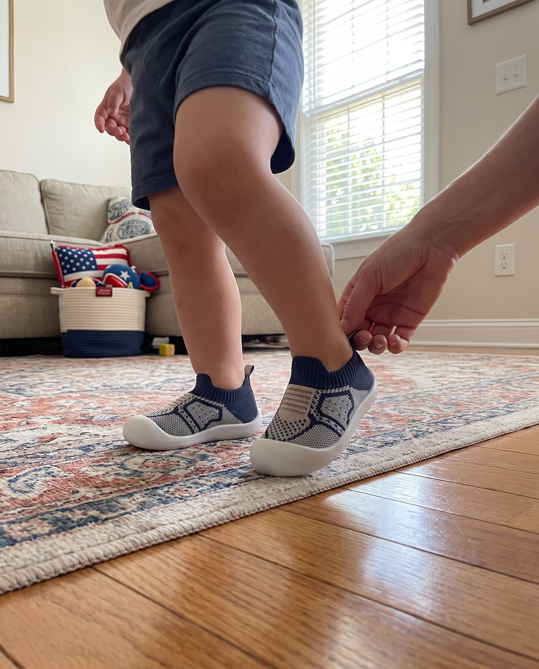 Infant Walking Shoe Socks with Non-Skid Rubber Sole in use