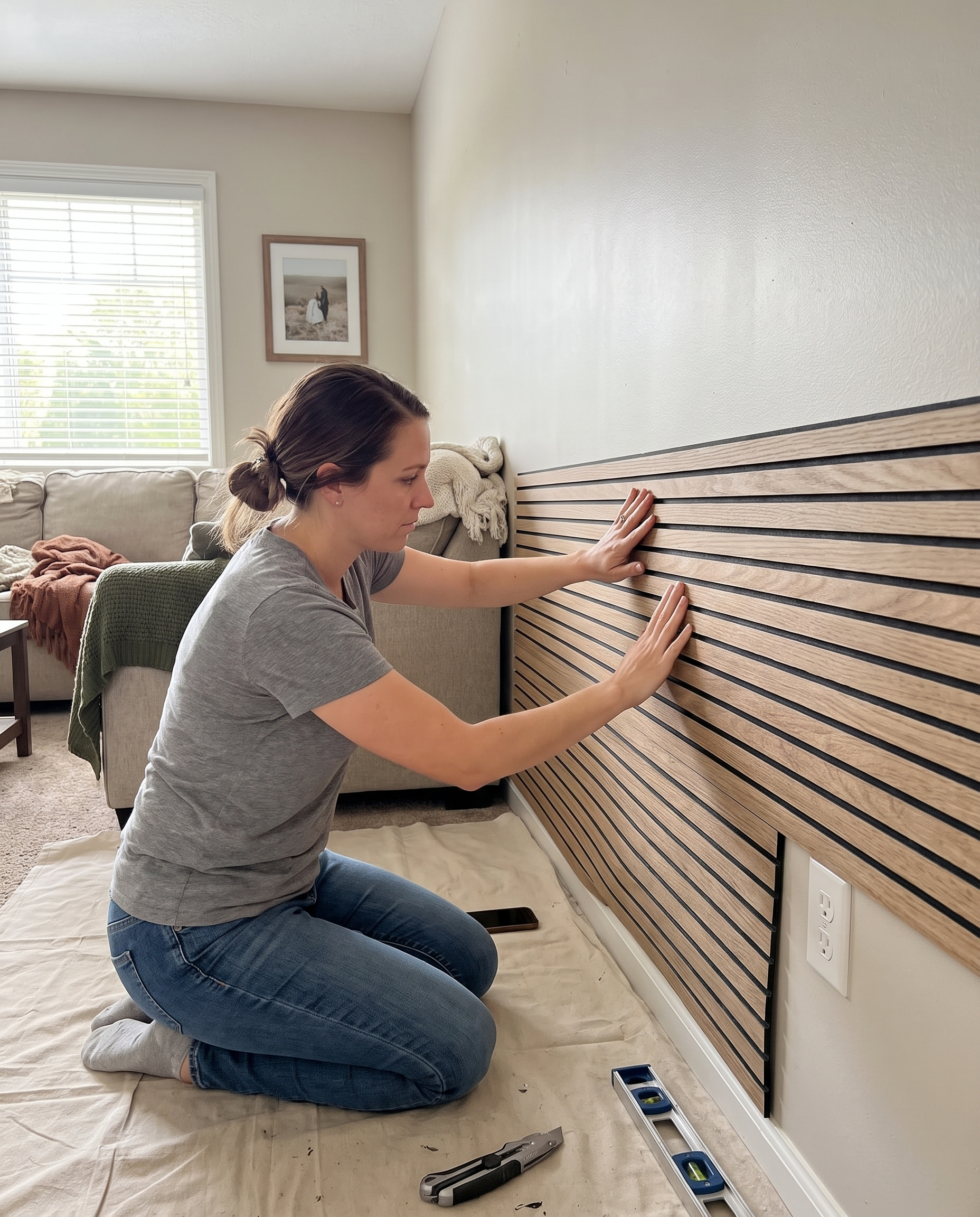 Self-Adhesive Vinyl Slatted Panel in use