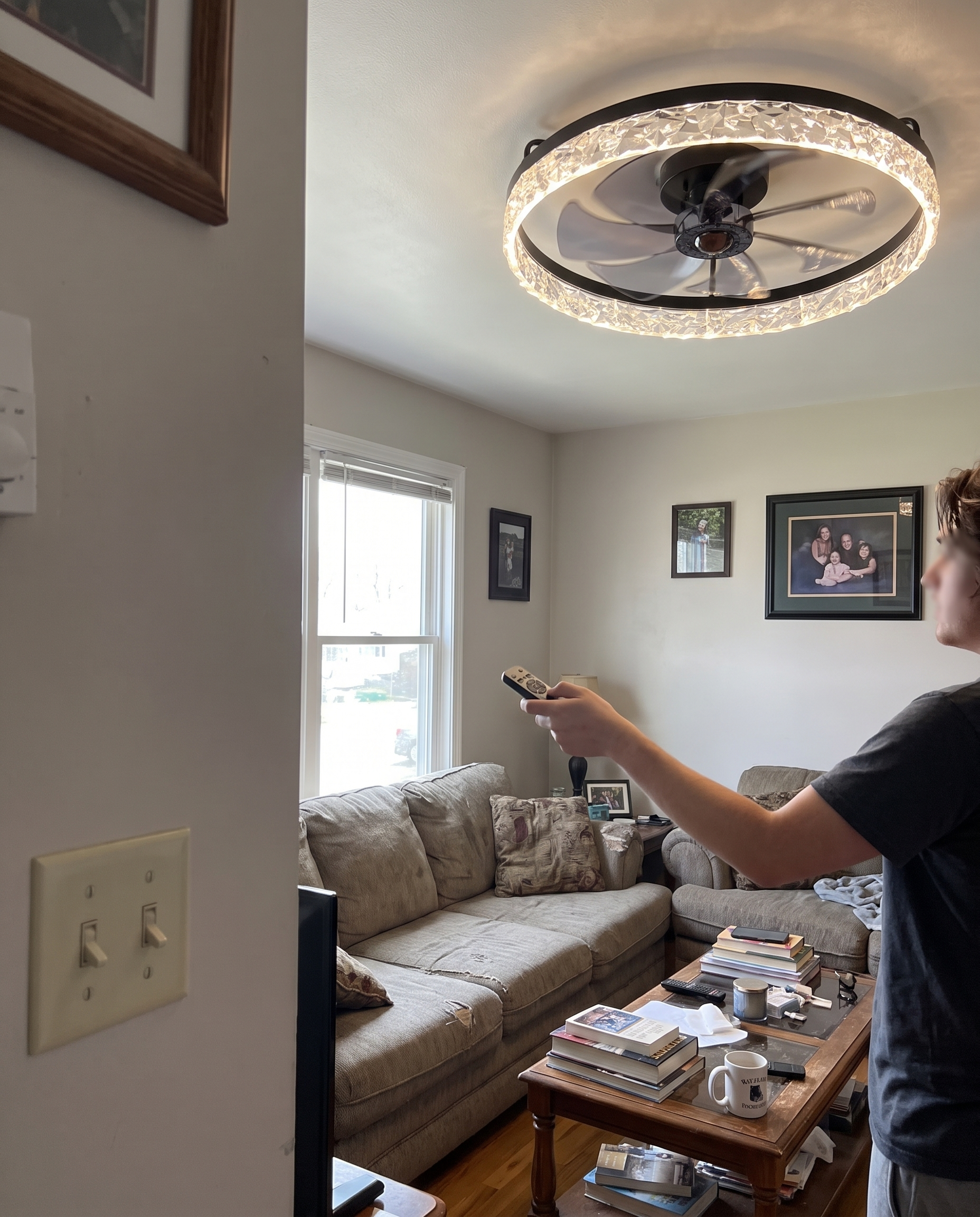 Dimmable LED Ceiling Fan with Light 20 Inch Black in use