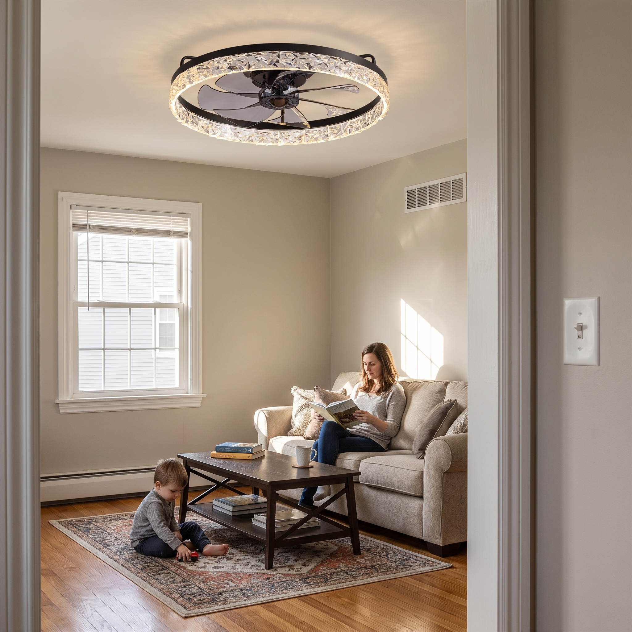 Dimmable LED Ceiling Fan with Light 20 Inch Black lifestyle