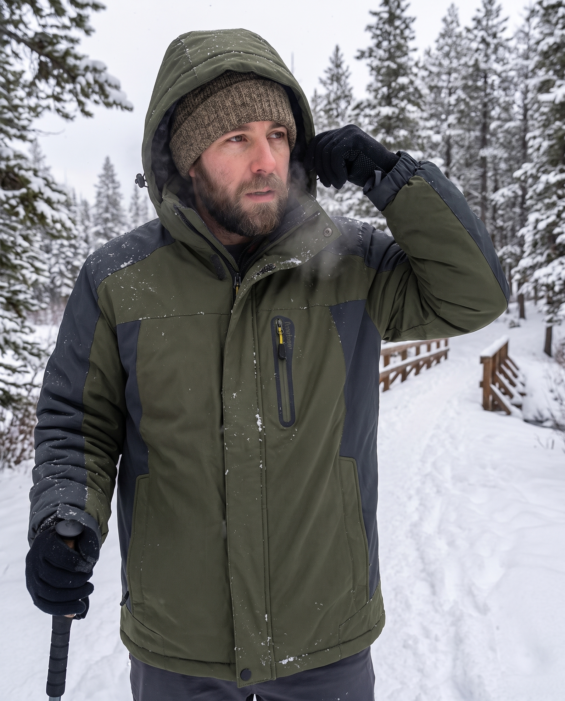 Men's Insulated Winter Parka Jacket in use