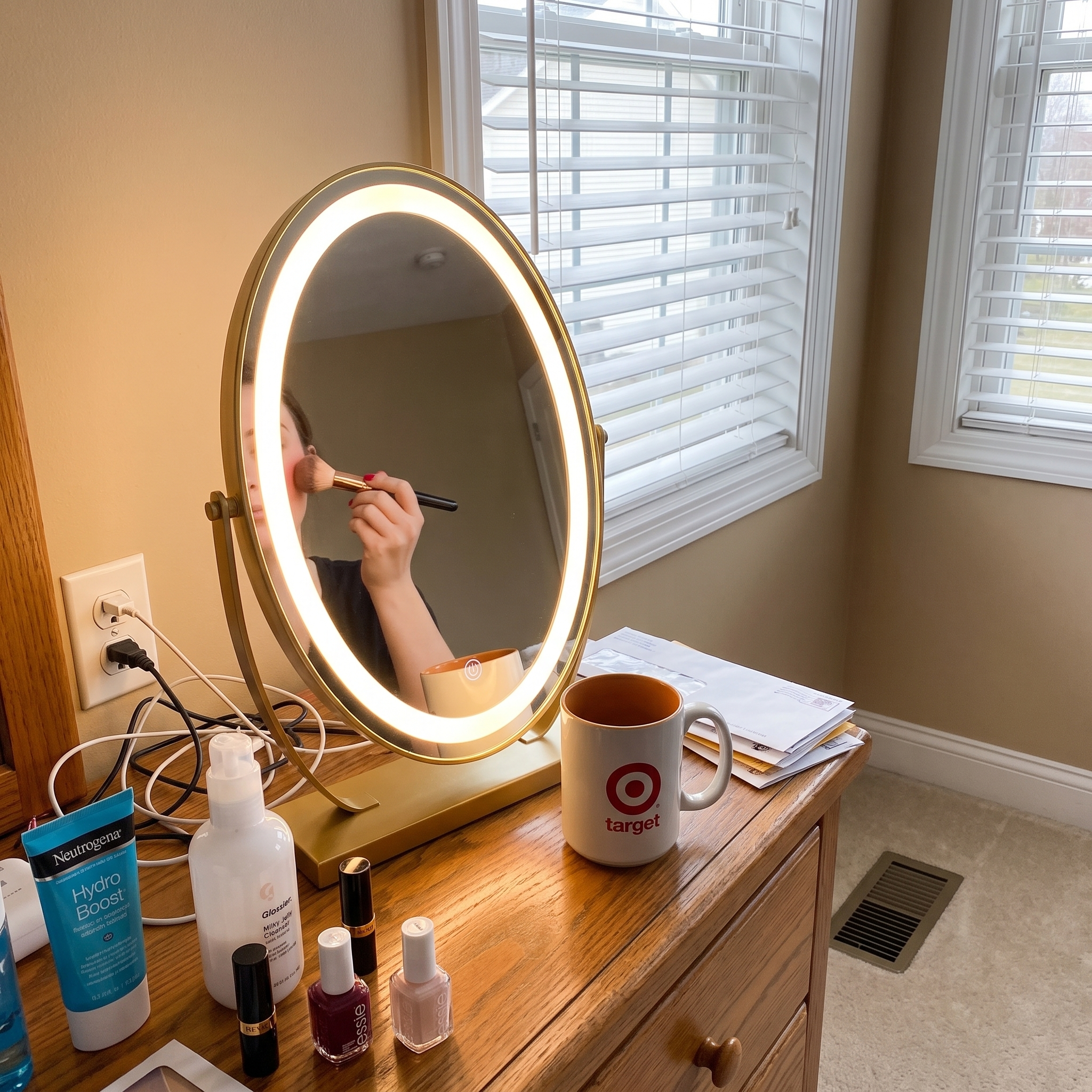 LED Lighted Makeup Mirror 15x Magnifying Touch Vanity Desktop lifestyle