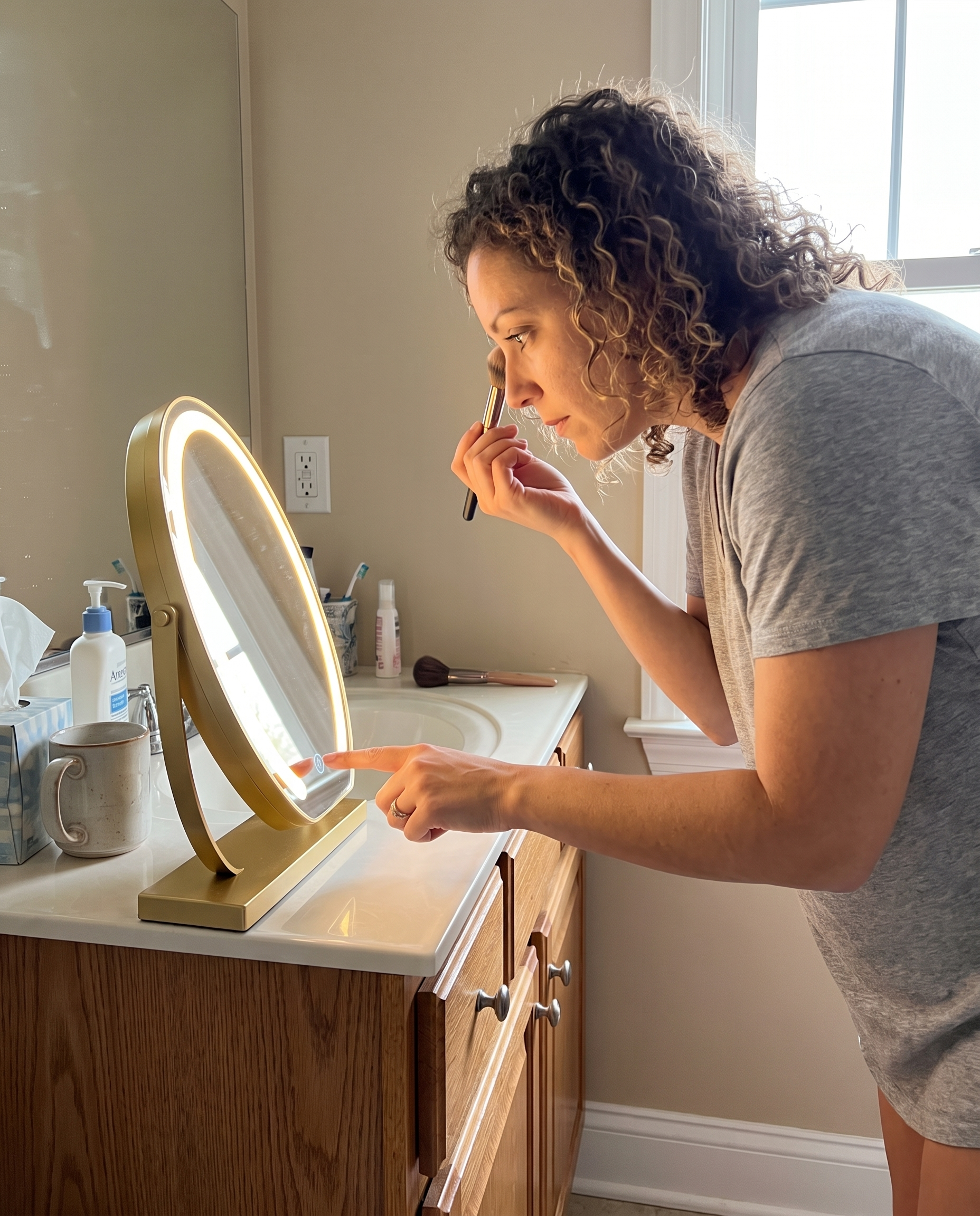 LED Lighted Makeup Mirror 15x Magnifying Touch Vanity Desktop in use