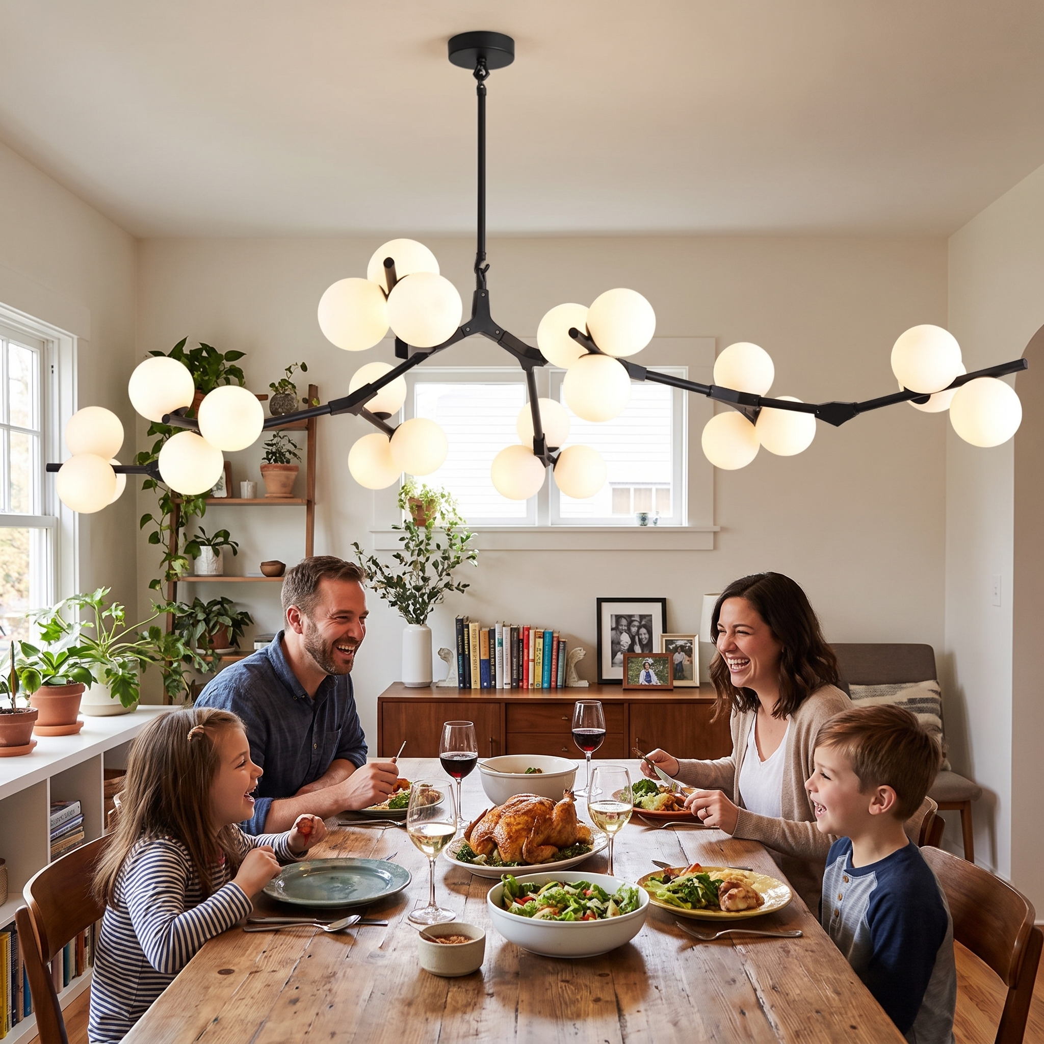 Lampa wisząca o strukturze gałęzi, matowe szkło, złota i czarna