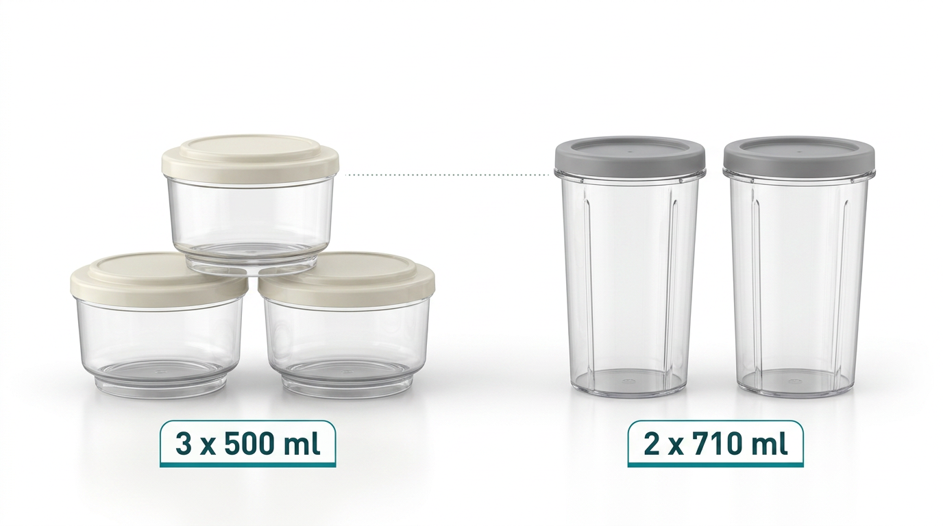 Moulinex Dolci 3 Behälter 500ml vs Ninja Creami 2 Pints 710ml — ICED Method Vergleich