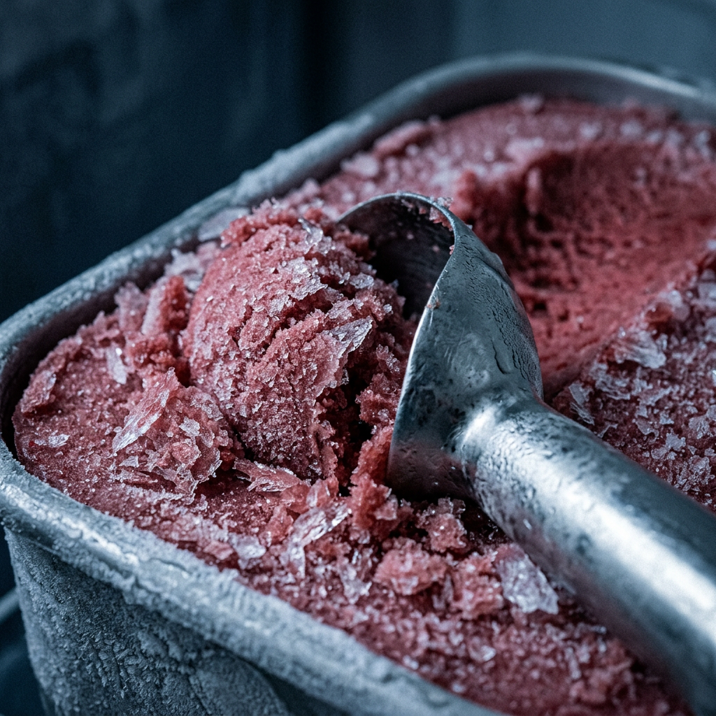 Unausgewogenes Sorbet: matte Oberfläche mit groben Eiskristallen