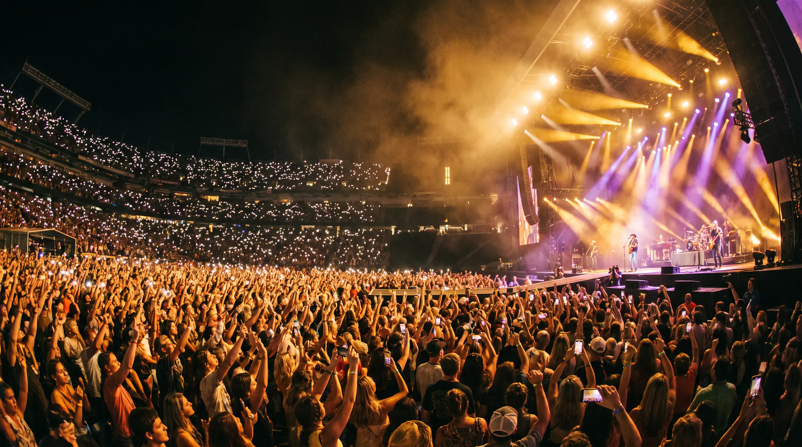 Stadium concert crowd at night