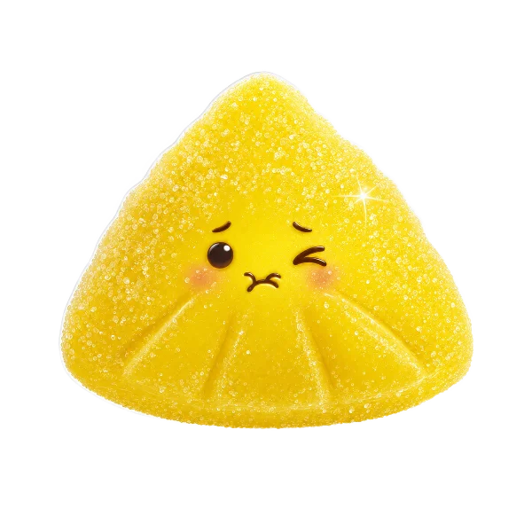 Lemon wedge sour candy sticker with a professionally unconvinced wince
