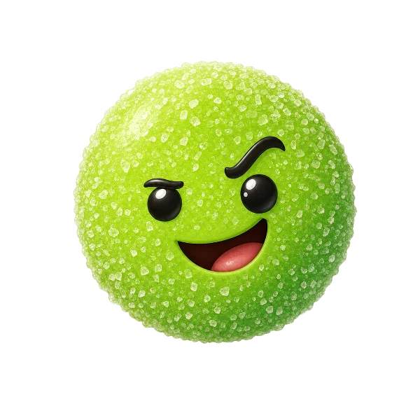 Lime ball sour candy sticker with a mischievous grin
